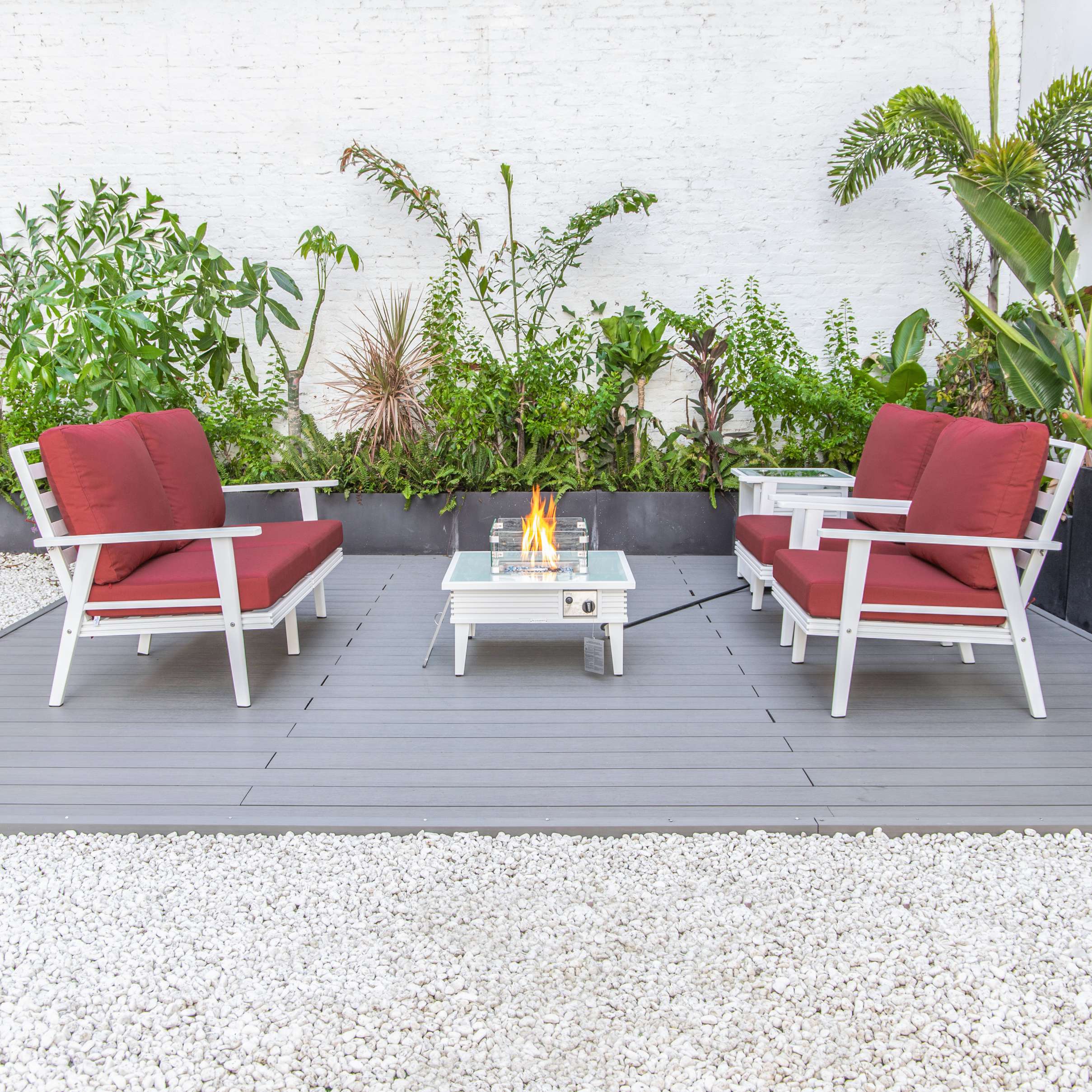 LeisureMod Walbrooke Modern White Patio Conversation With Square Fire Pit & Tank Holder - Image 134