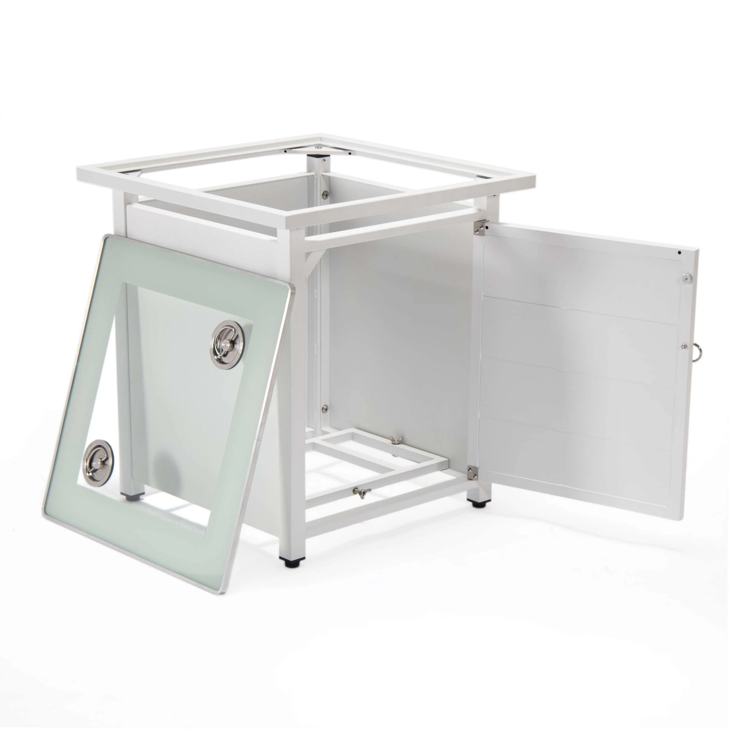 LeisureMod Walbrooke Modern White Patio Conversation With Square Fire Pit & Tank Holder - Image 26