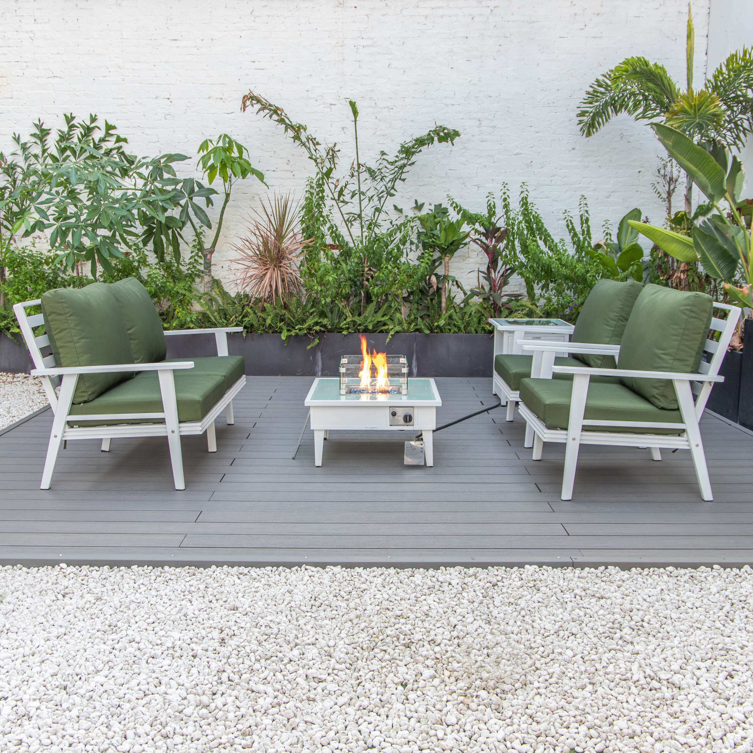 LeisureMod Walbrooke Modern White Patio Conversation With Square Fire Pit & Tank Holder - Image 71