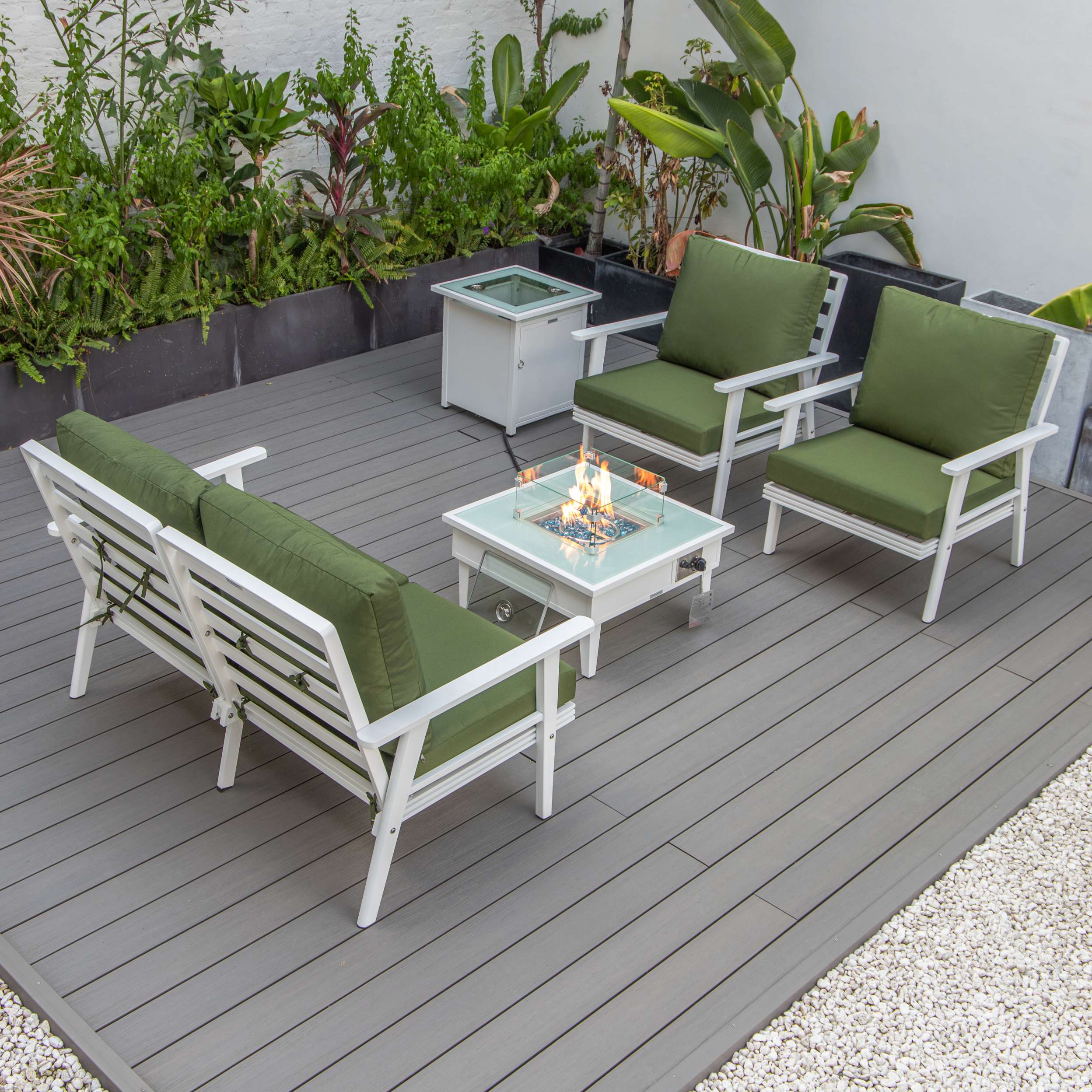 LeisureMod Walbrooke Modern White Patio Conversation With Square Fire Pit & Tank Holder - Image 72