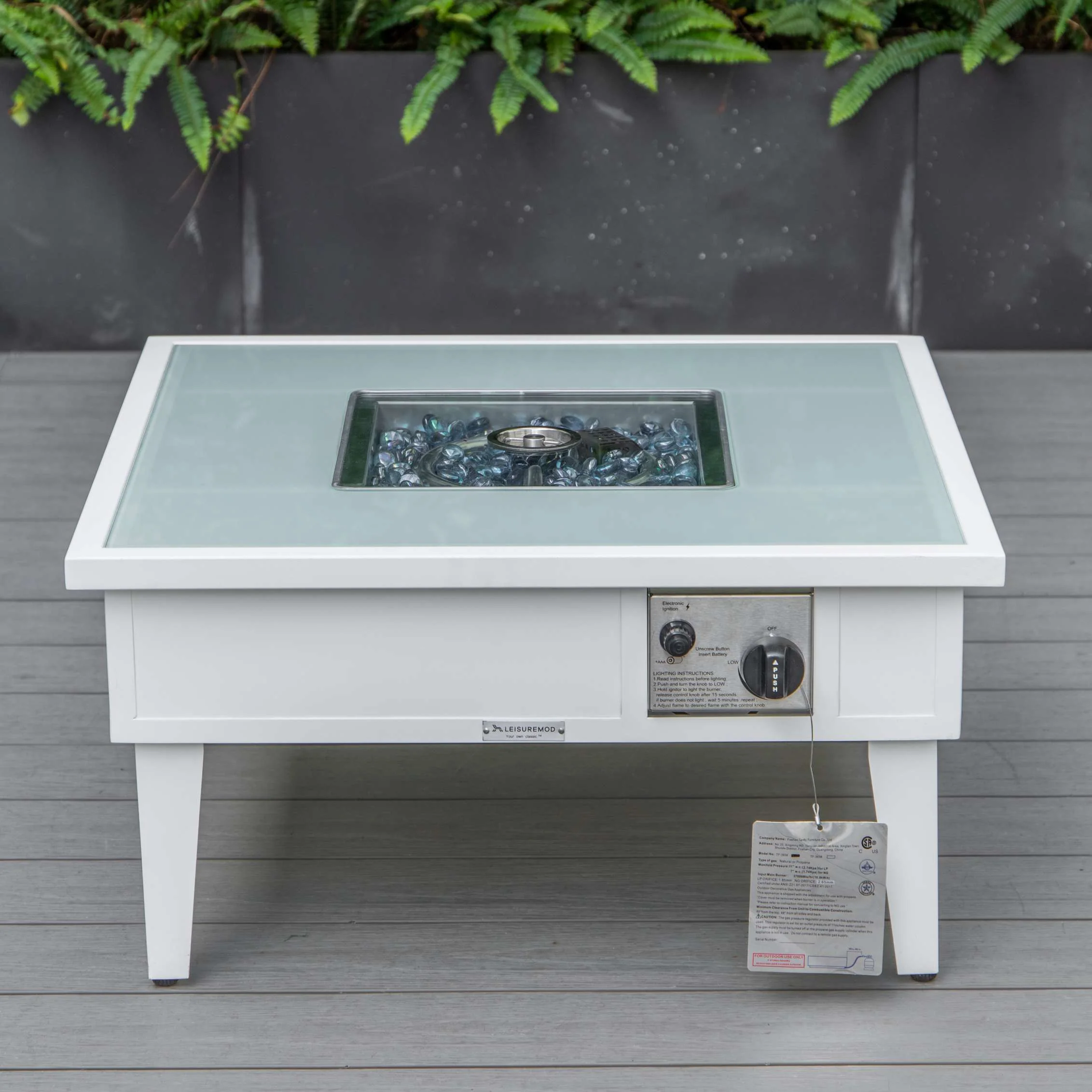 LeisureMod Walbrooke Modern White Patio Conversation With Square Fire Pit & Tank Holder - Image 9