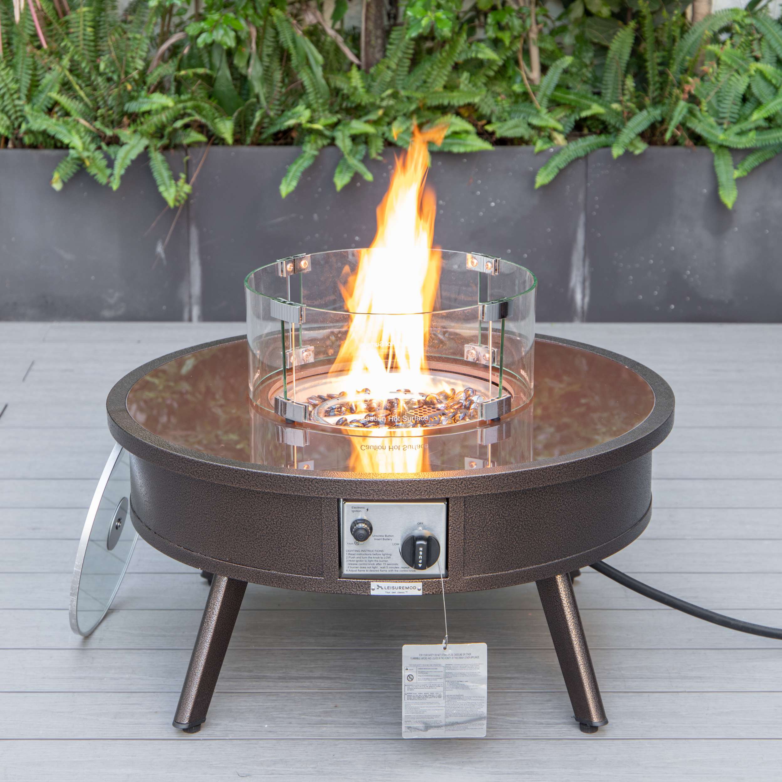 Leisuremod Walbrooke Outdoor Patio Aluminum Round Fire Pit Side Table - Image 17
