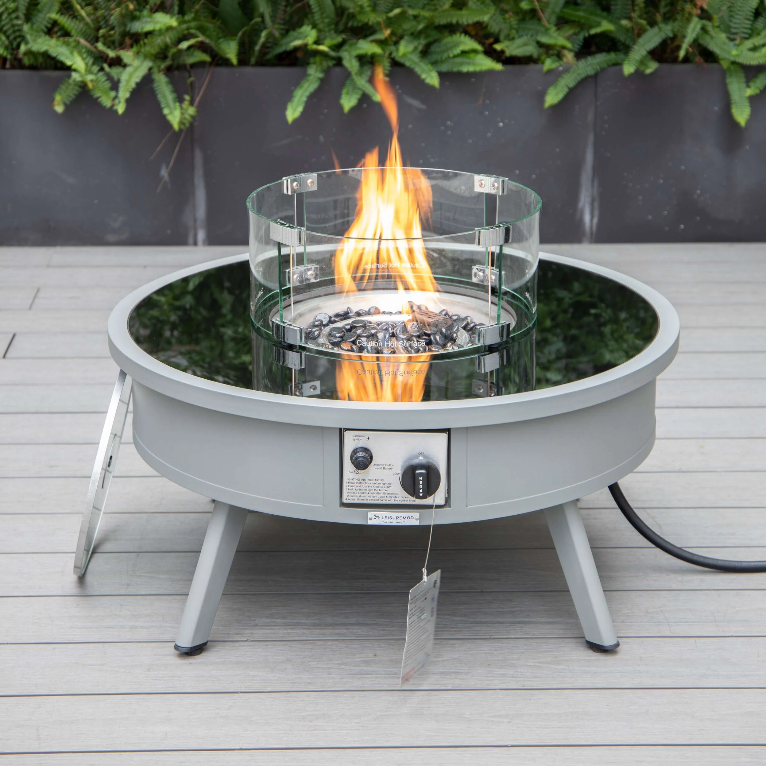 Leisuremod Walbrooke Outdoor Patio Aluminum Round Fire Pit Side Table - Image 32