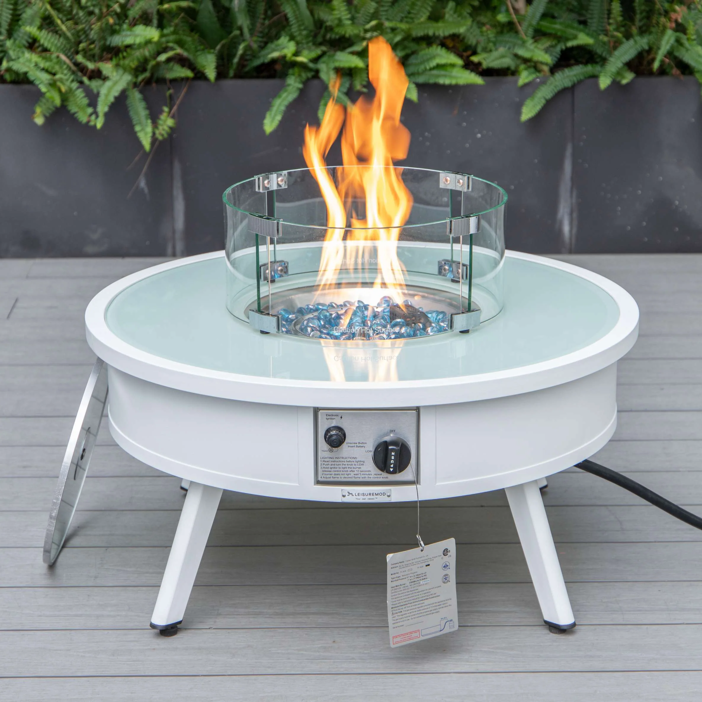 Leisuremod Walbrooke Outdoor Patio Aluminum Round Fire Pit Side Table - Image 42