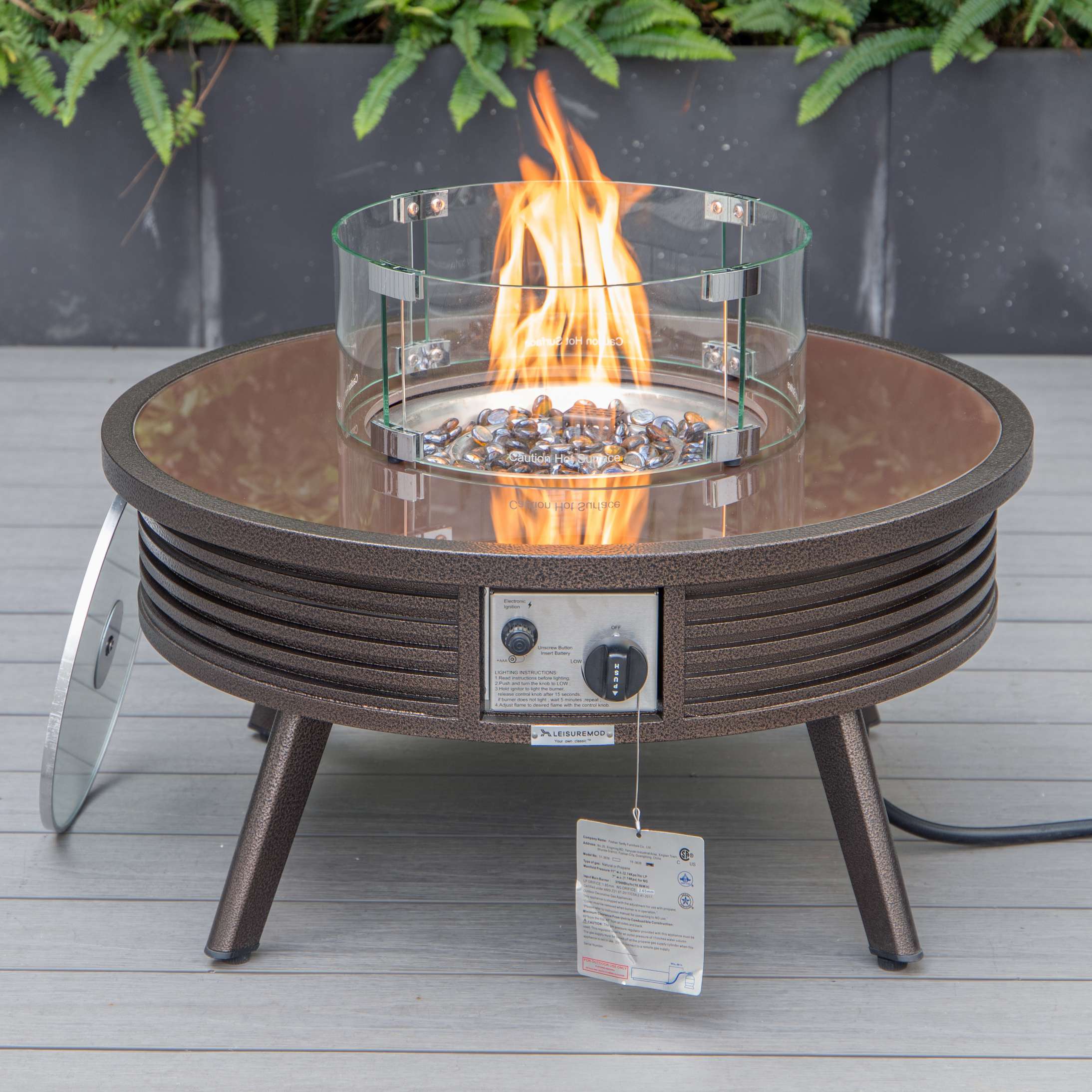 Leisuremod Walbrooke Outdoor Patio Aluminum Round Slats Design Fire Pit Side Table - Image 13