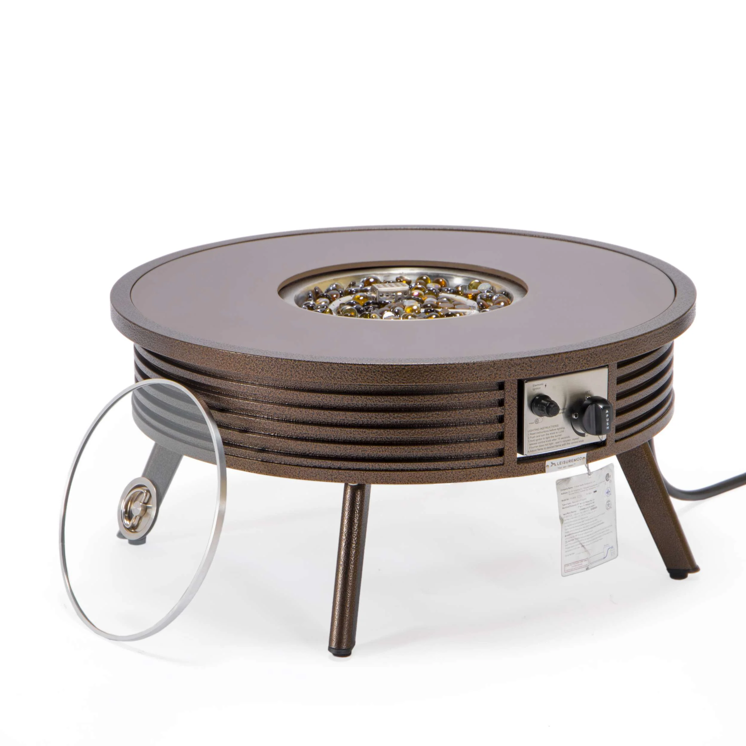Leisuremod Walbrooke Outdoor Patio Aluminum Round Slats Design Fire Pit Side Table - Image 14