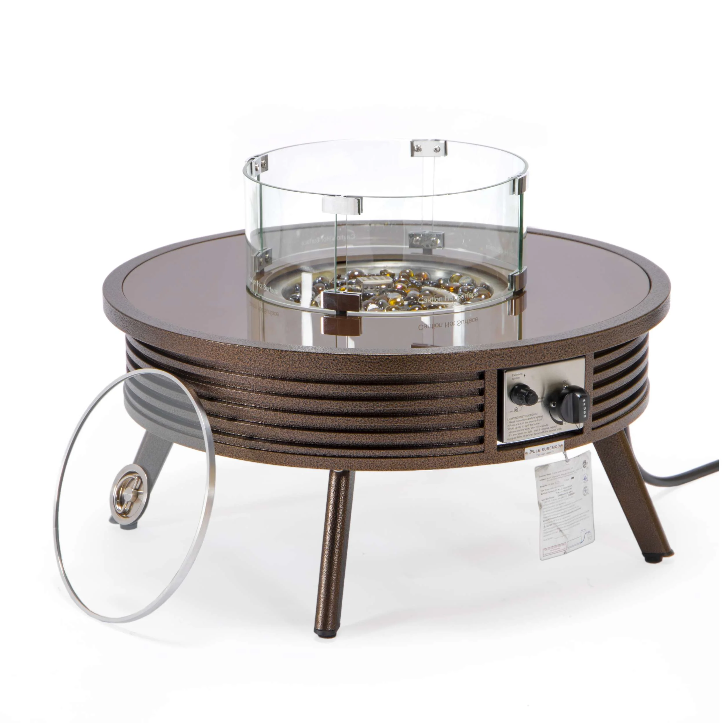 Leisuremod Walbrooke Outdoor Patio Aluminum Round Slats Design Fire Pit Side Table - Image 15