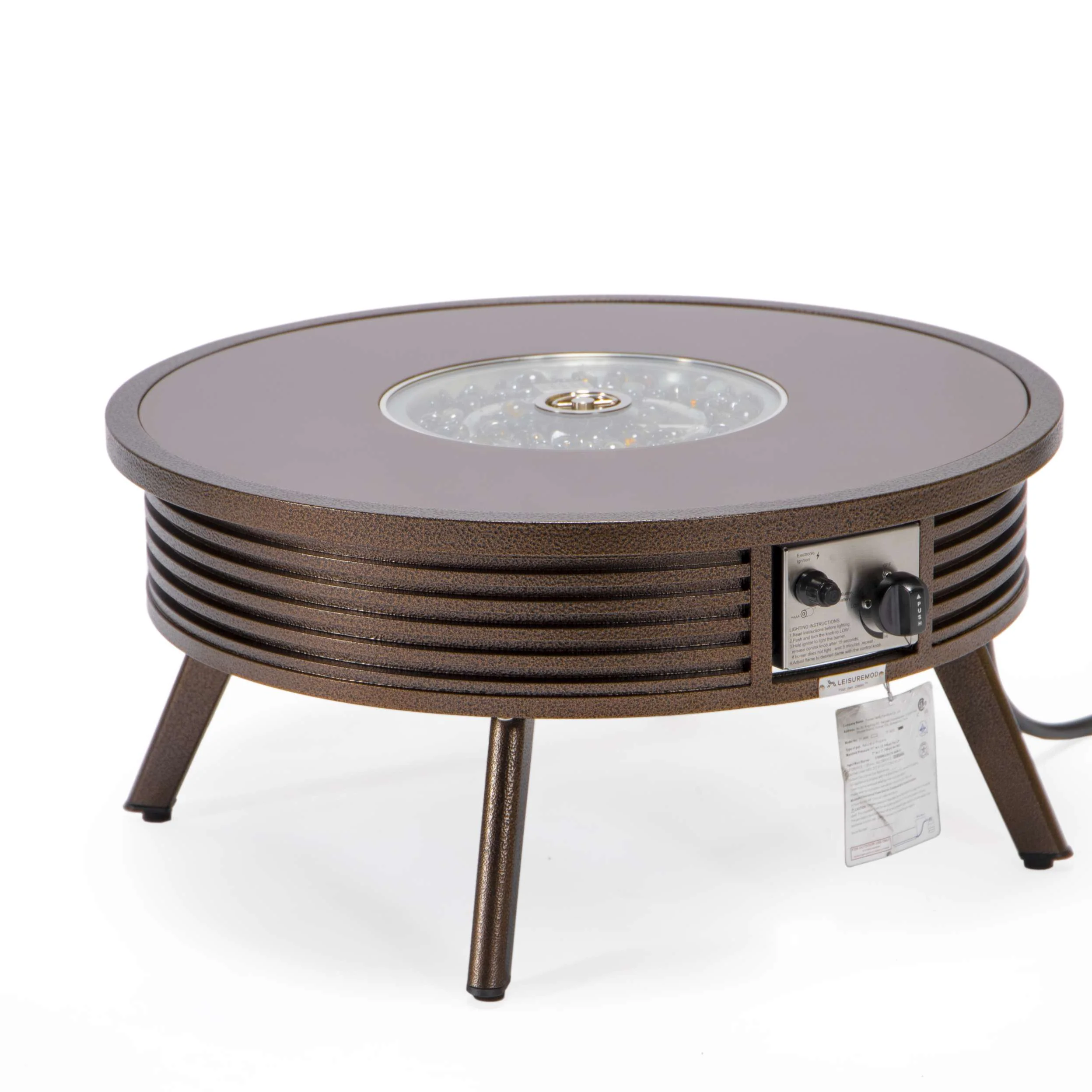 Leisuremod Walbrooke Outdoor Patio Aluminum Round Slats Design Fire Pit Side Table - Image 16