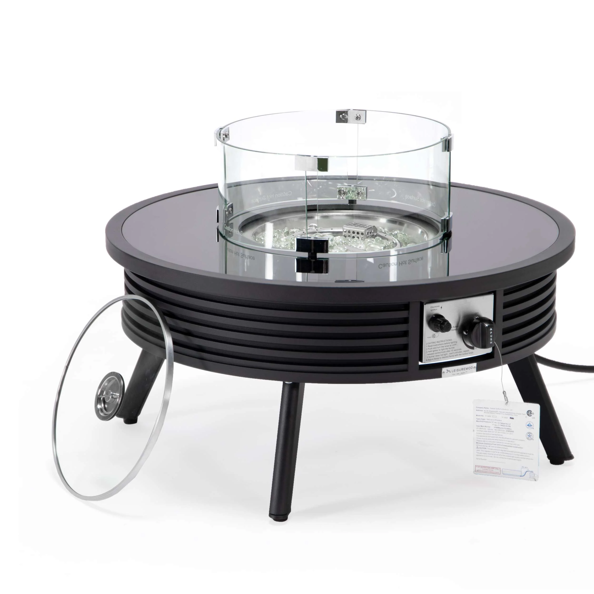Leisuremod Walbrooke Outdoor Patio Aluminum Round Slats Design Fire Pit Side Table - Image 2