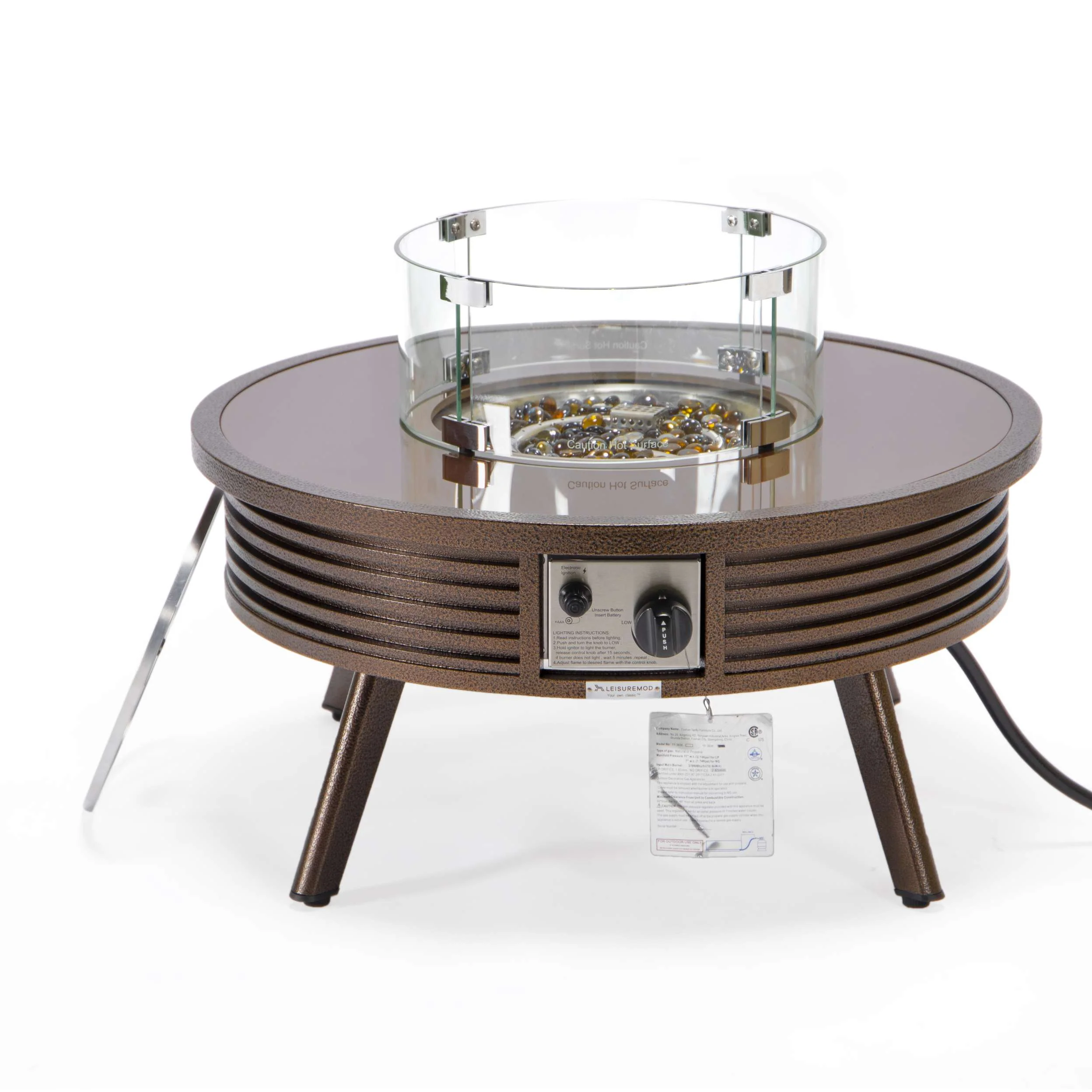 Leisuremod Walbrooke Outdoor Patio Aluminum Round Slats Design Fire Pit Side Table - Image 20