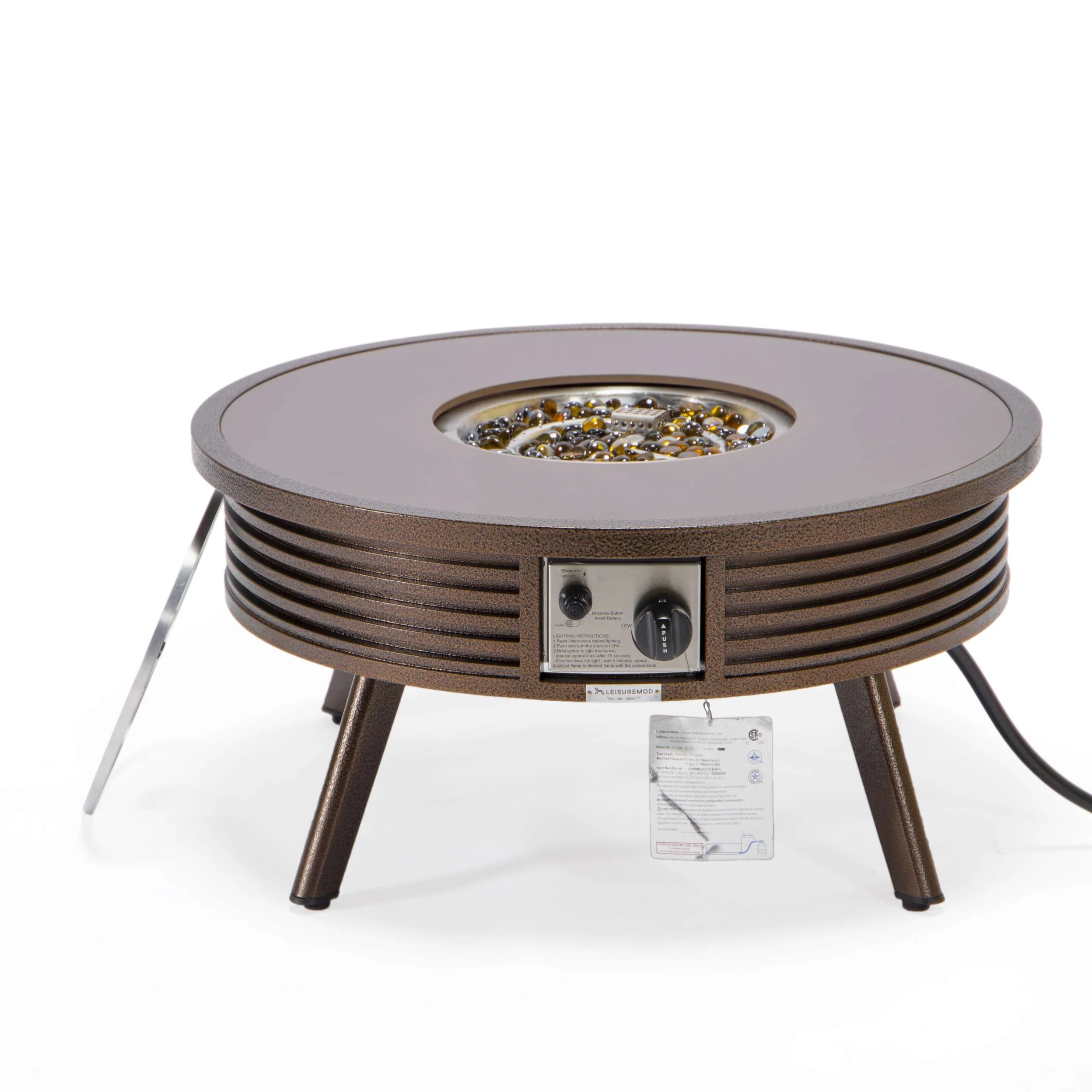 Leisuremod Walbrooke Outdoor Patio Aluminum Round Slats Design Fire Pit Side Table - Image 21