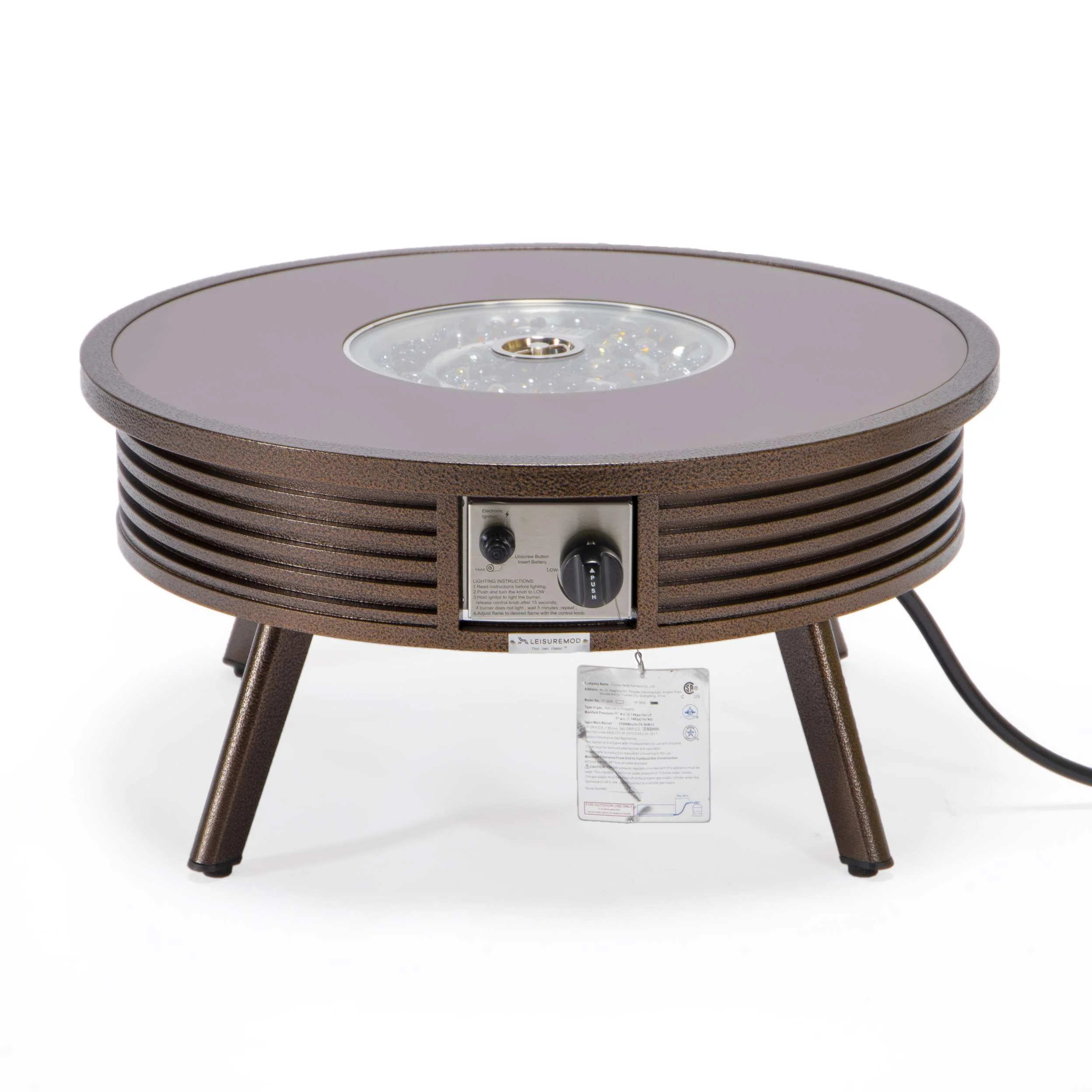Leisuremod Walbrooke Outdoor Patio Aluminum Round Slats Design Fire Pit Side Table - Image 22