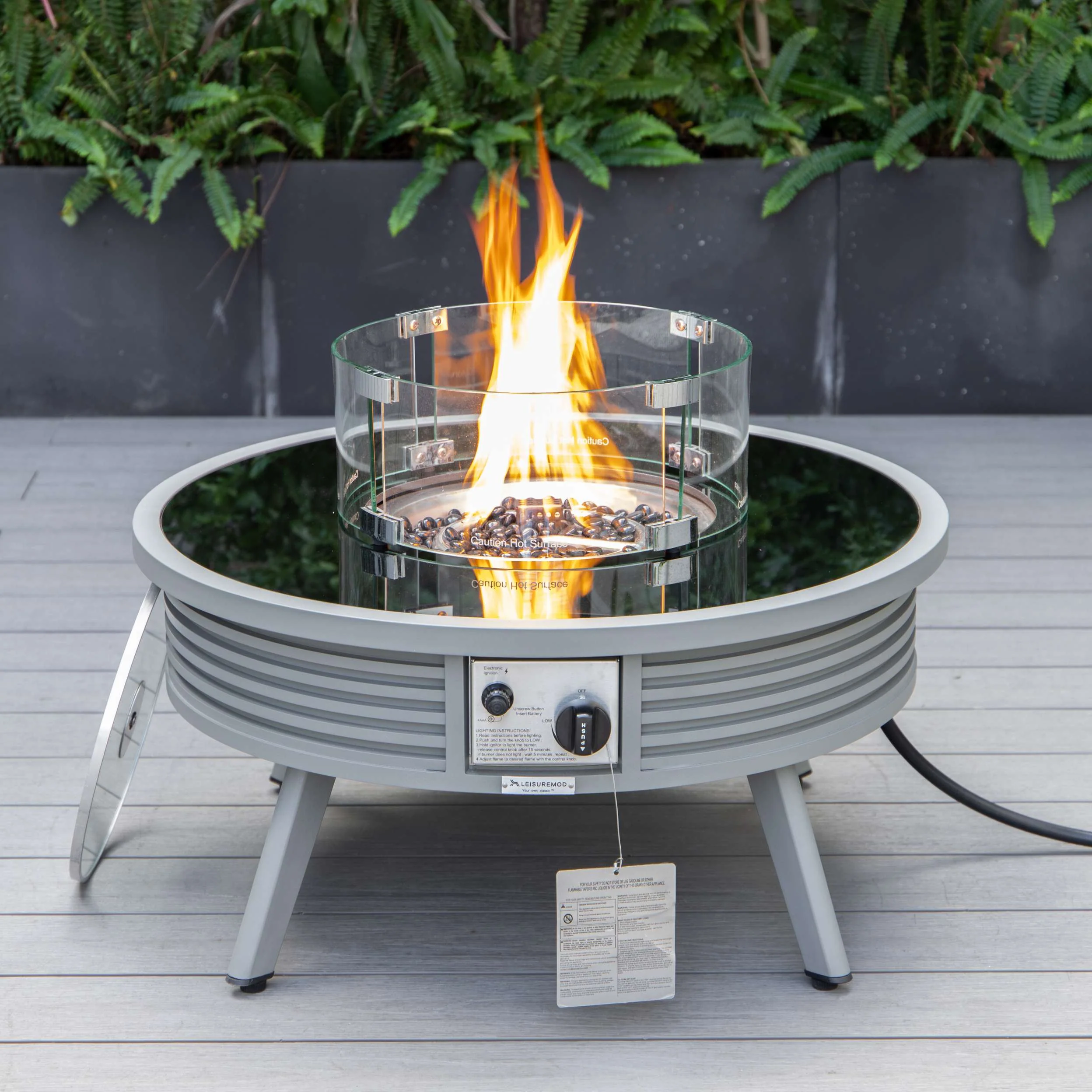 Leisuremod Walbrooke Outdoor Patio Aluminum Round Slats Design Fire Pit Side Table - Image 27