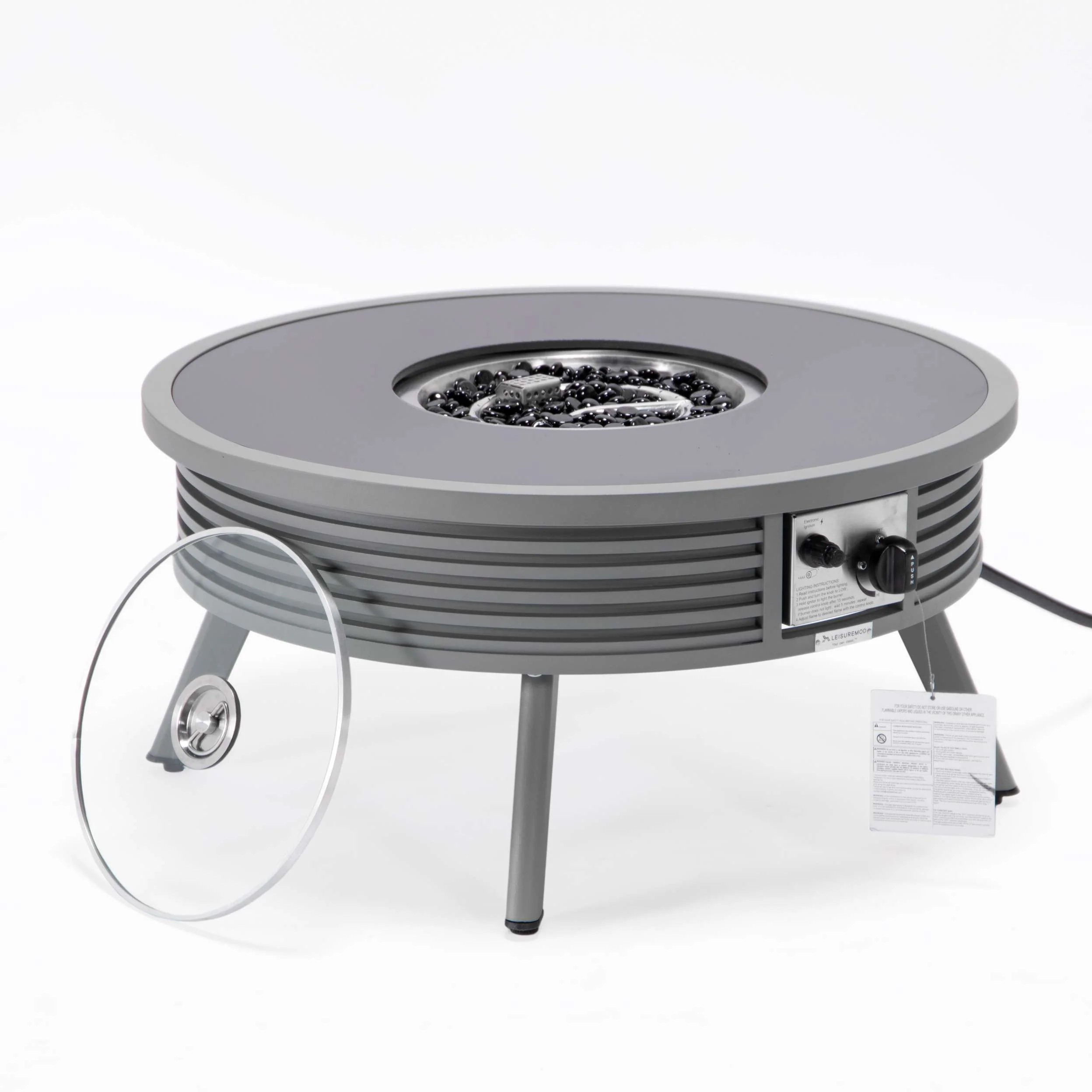 Leisuremod Walbrooke Outdoor Patio Aluminum Round Slats Design Fire Pit Side Table - Image 28