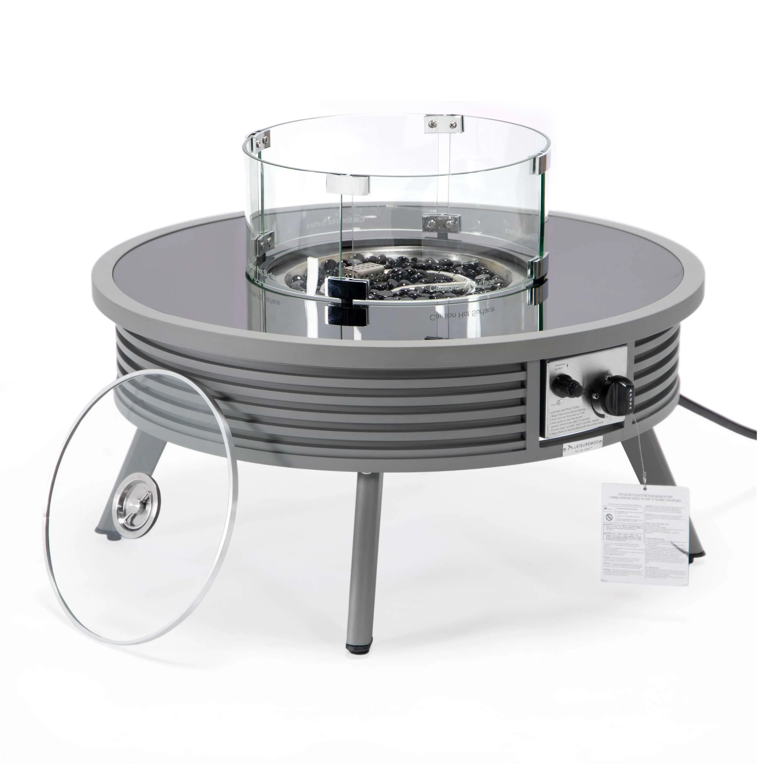 Leisuremod Walbrooke Outdoor Patio Aluminum Round Slats Design Fire Pit Side Table - Image 29