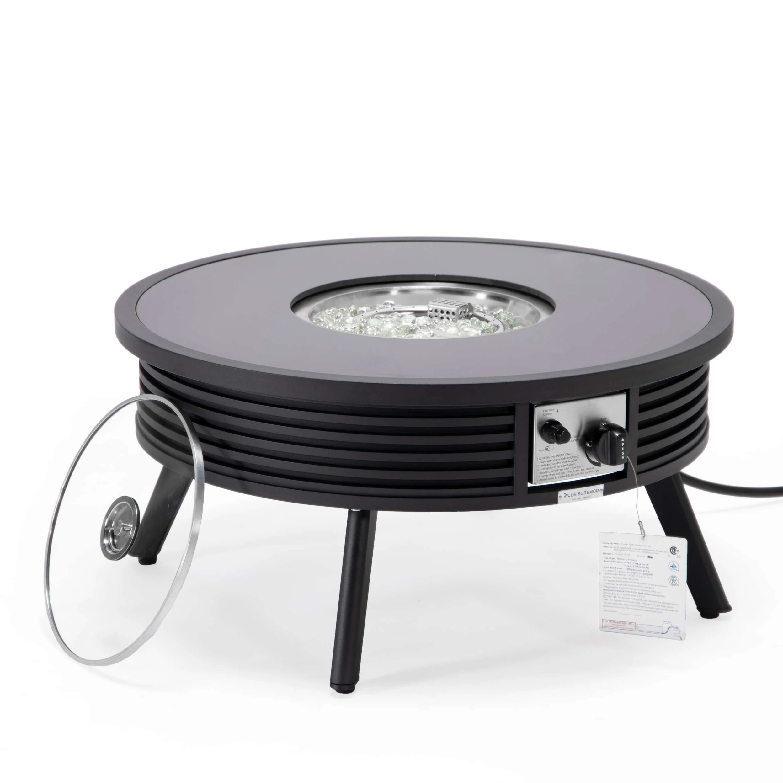 Leisuremod Walbrooke Outdoor Patio Aluminum Round Slats Design Fire Pit Side Table - Image 3