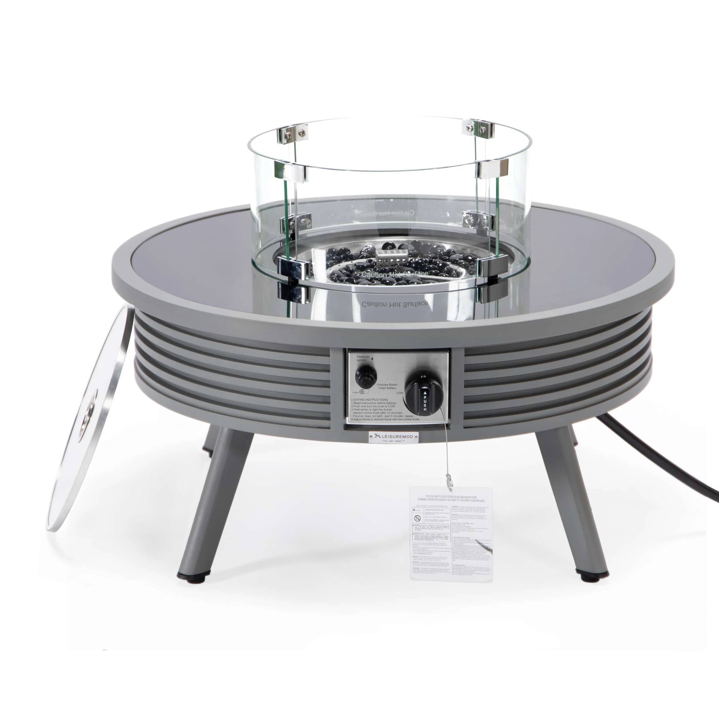Leisuremod Walbrooke Outdoor Patio Aluminum Round Slats Design Fire Pit Side Table - Image 34