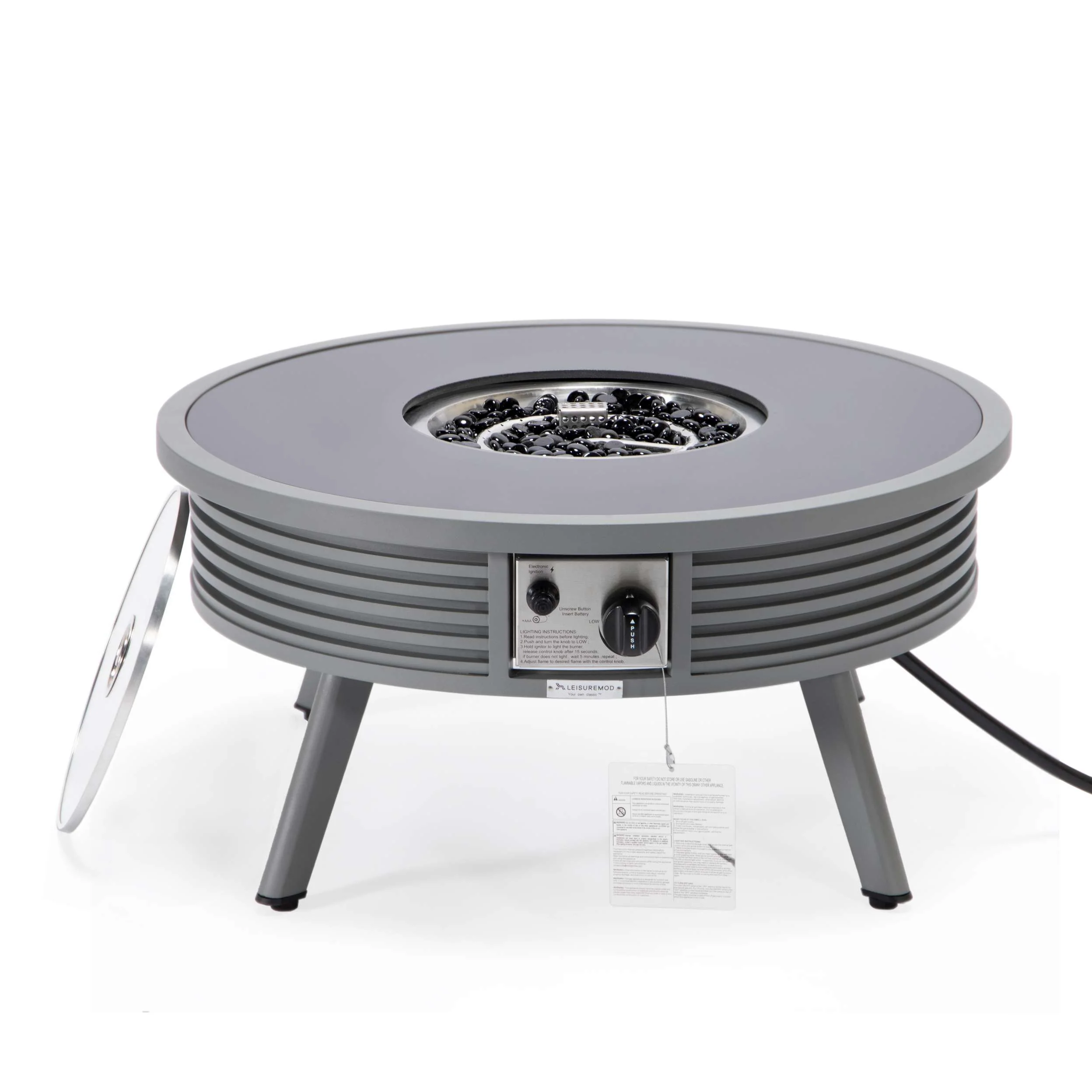 Leisuremod Walbrooke Outdoor Patio Aluminum Round Slats Design Fire Pit Side Table - Image 35