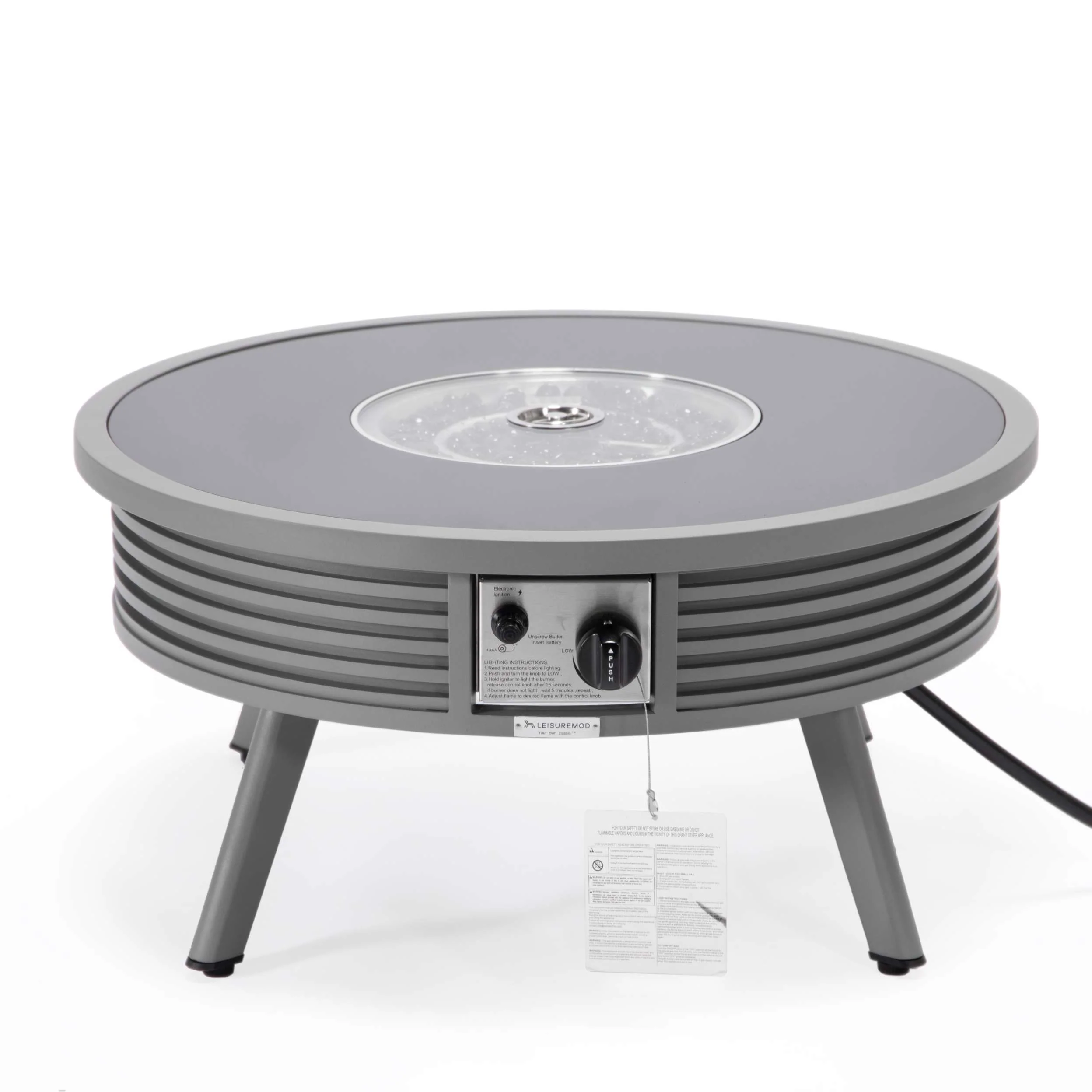 Leisuremod Walbrooke Outdoor Patio Aluminum Round Slats Design Fire Pit Side Table - Image 36