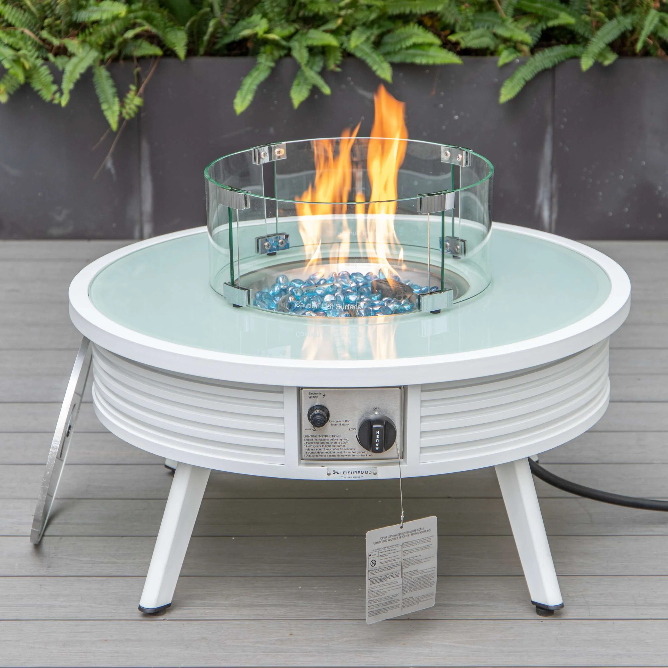 Leisuremod Walbrooke Outdoor Patio Aluminum Round Slats Design Fire Pit Side Table - Image 37