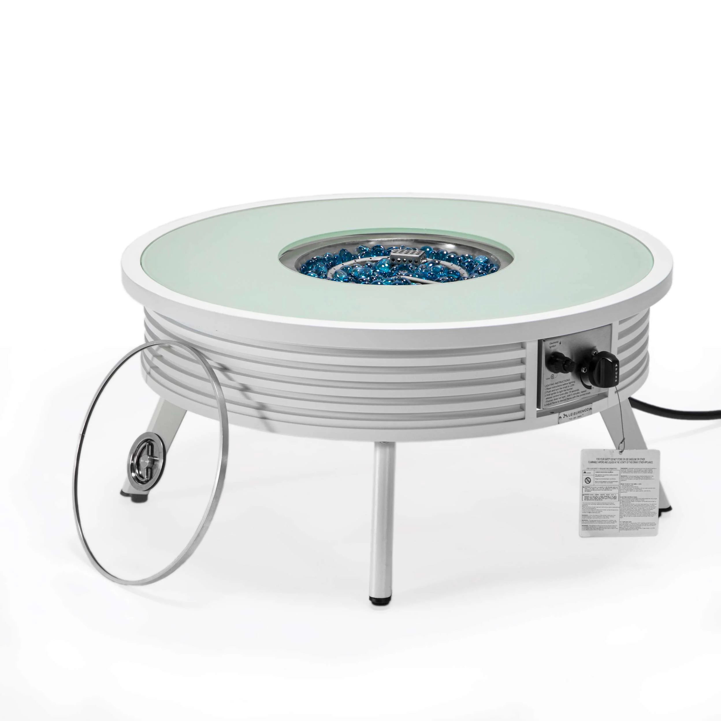 Leisuremod Walbrooke Outdoor Patio Aluminum Round Slats Design Fire Pit Side Table - Image 38