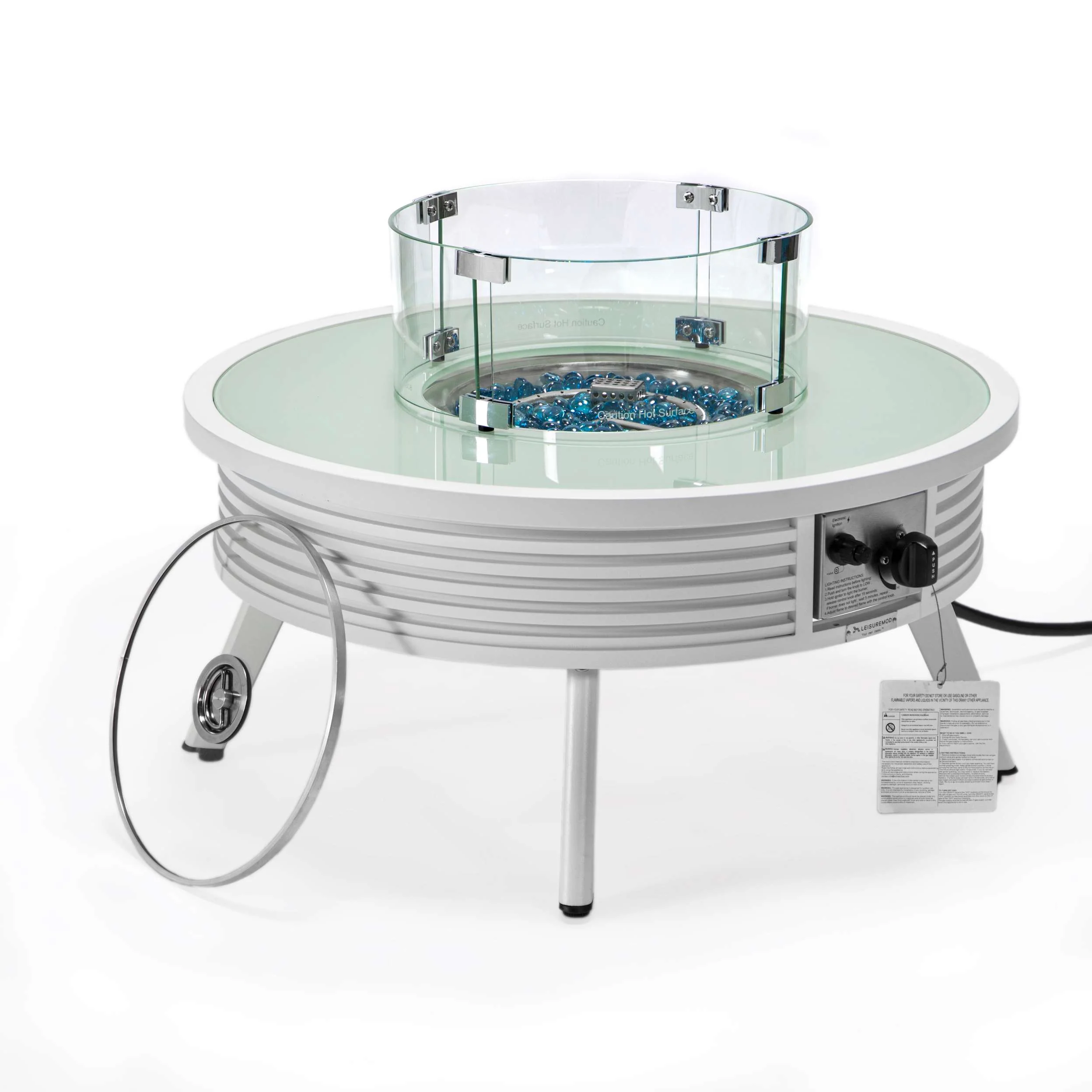 Leisuremod Walbrooke Outdoor Patio Aluminum Round Slats Design Fire Pit Side Table - Image 39
