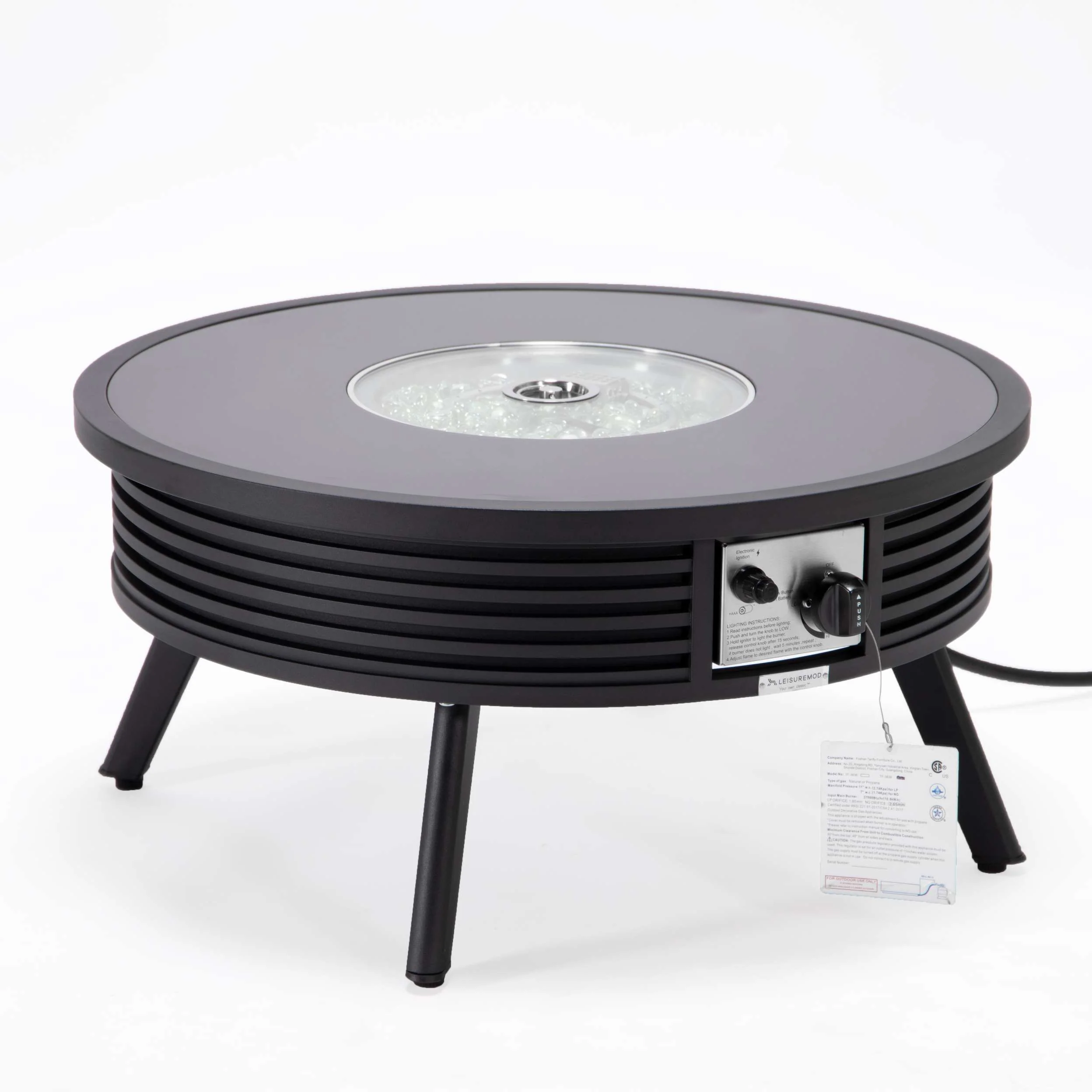 Leisuremod Walbrooke Outdoor Patio Aluminum Round Slats Design Fire Pit Side Table - Image 4