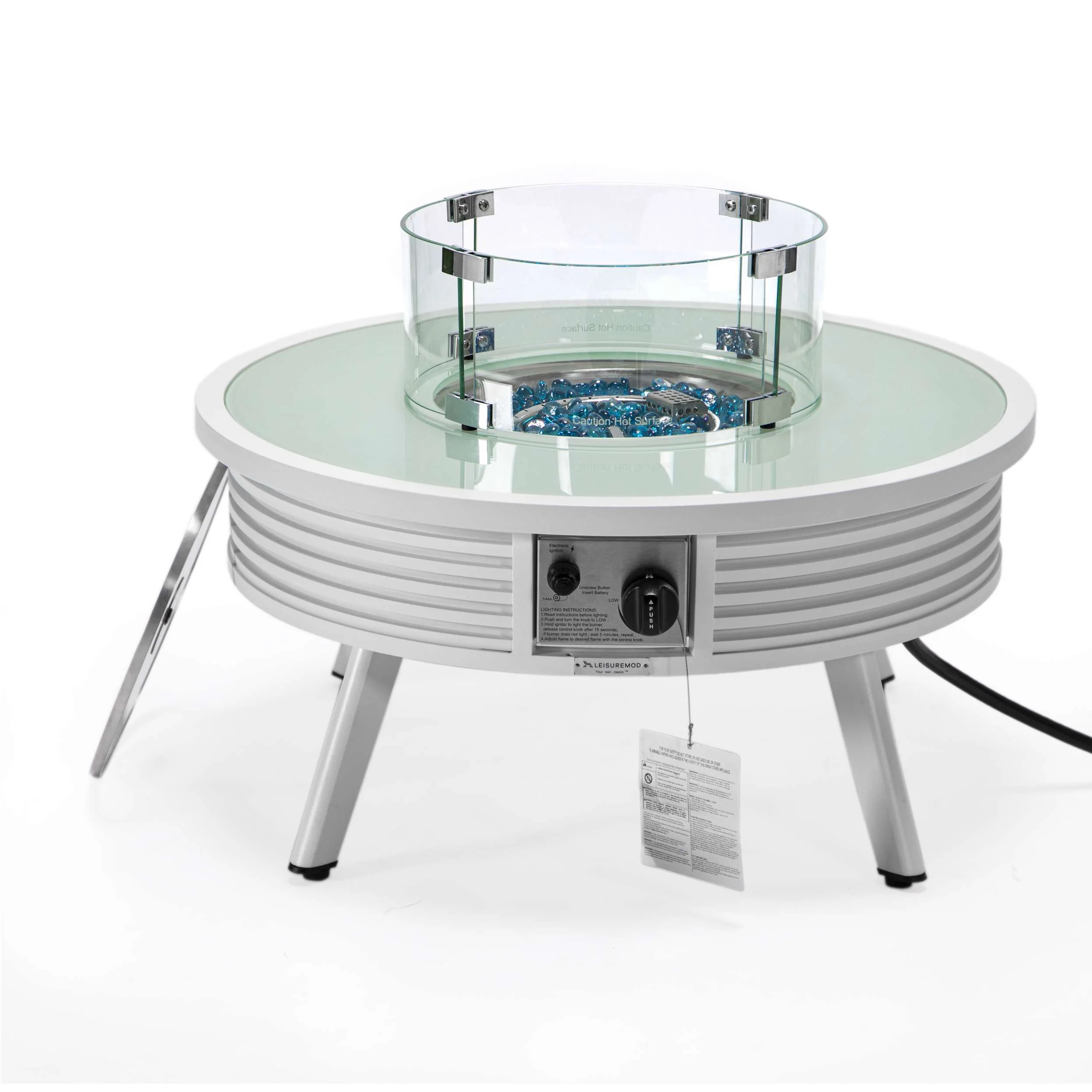 Leisuremod Walbrooke Outdoor Patio Aluminum Round Slats Design Fire Pit Side Table - Image 42