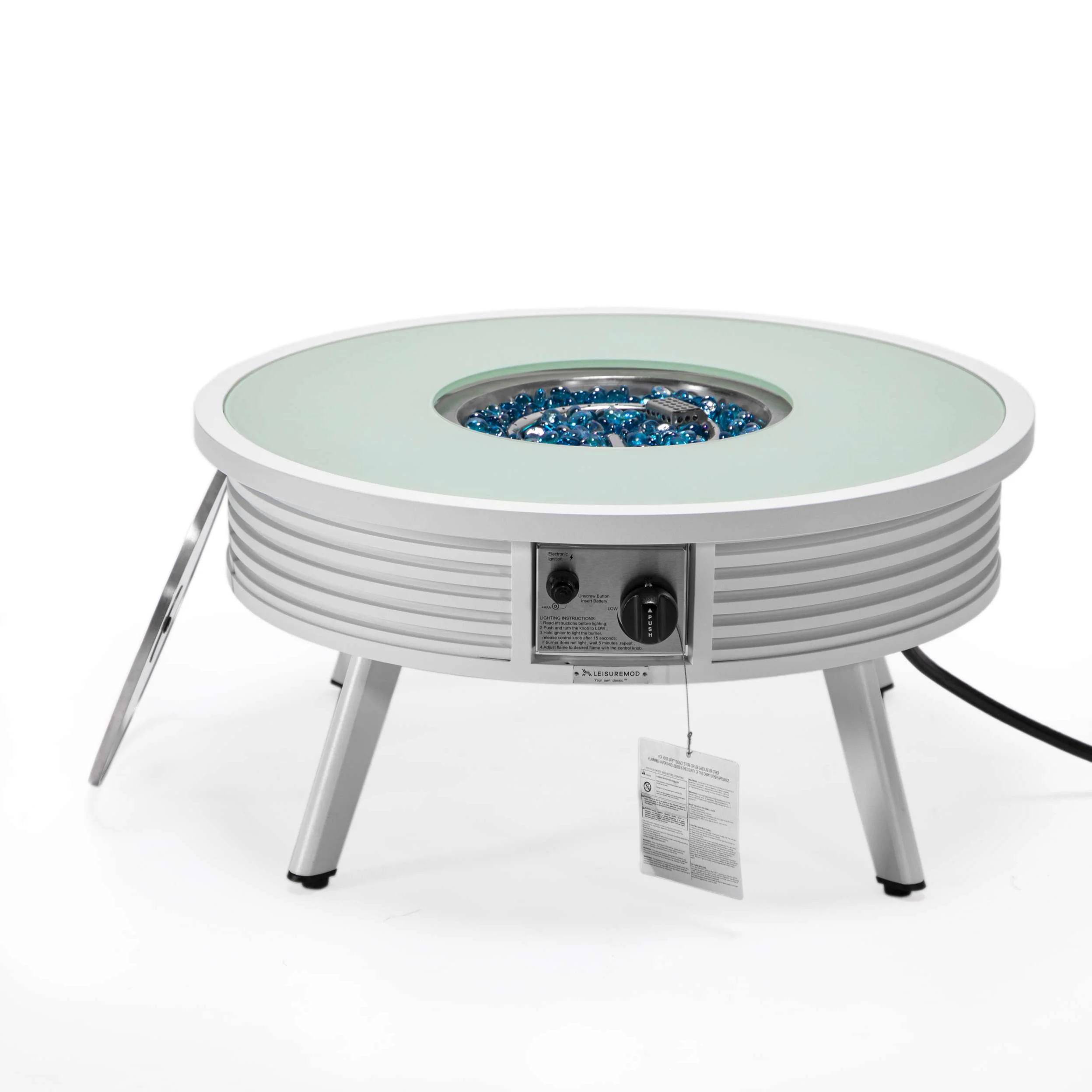 Leisuremod Walbrooke Outdoor Patio Aluminum Round Slats Design Fire Pit Side Table - Image 43