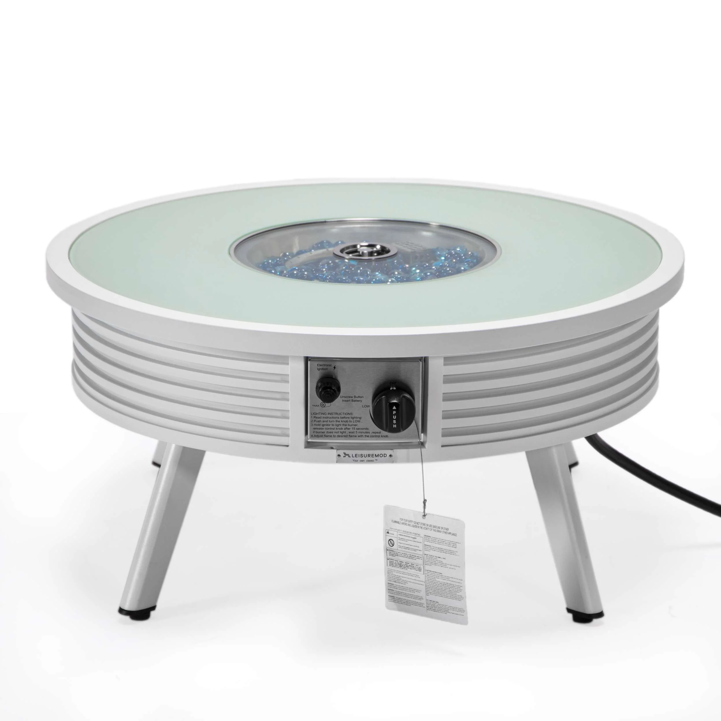 Leisuremod Walbrooke Outdoor Patio Aluminum Round Slats Design Fire Pit Side Table - Image 44