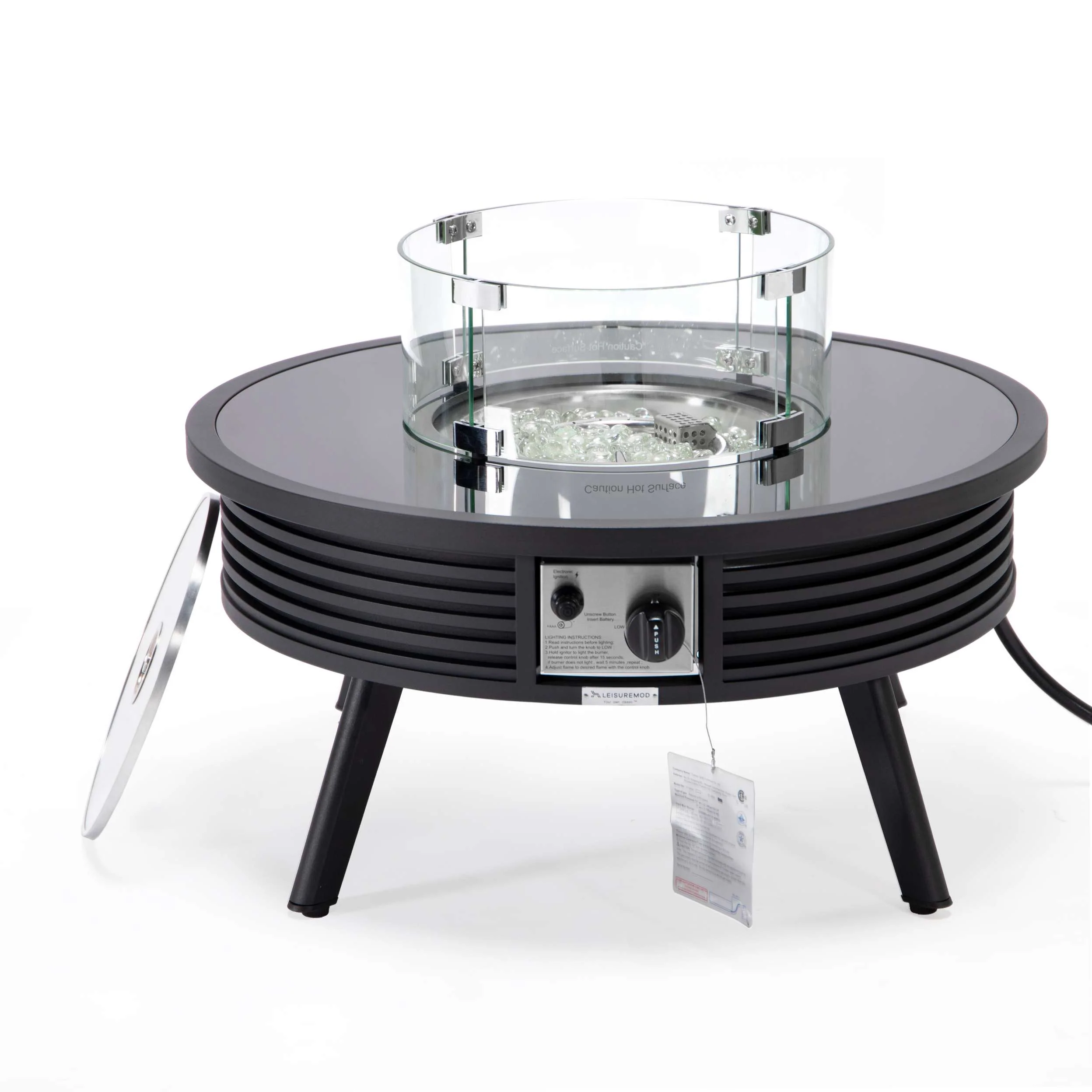 Leisuremod Walbrooke Outdoor Patio Aluminum Round Slats Design Fire Pit Side Table - Image 5