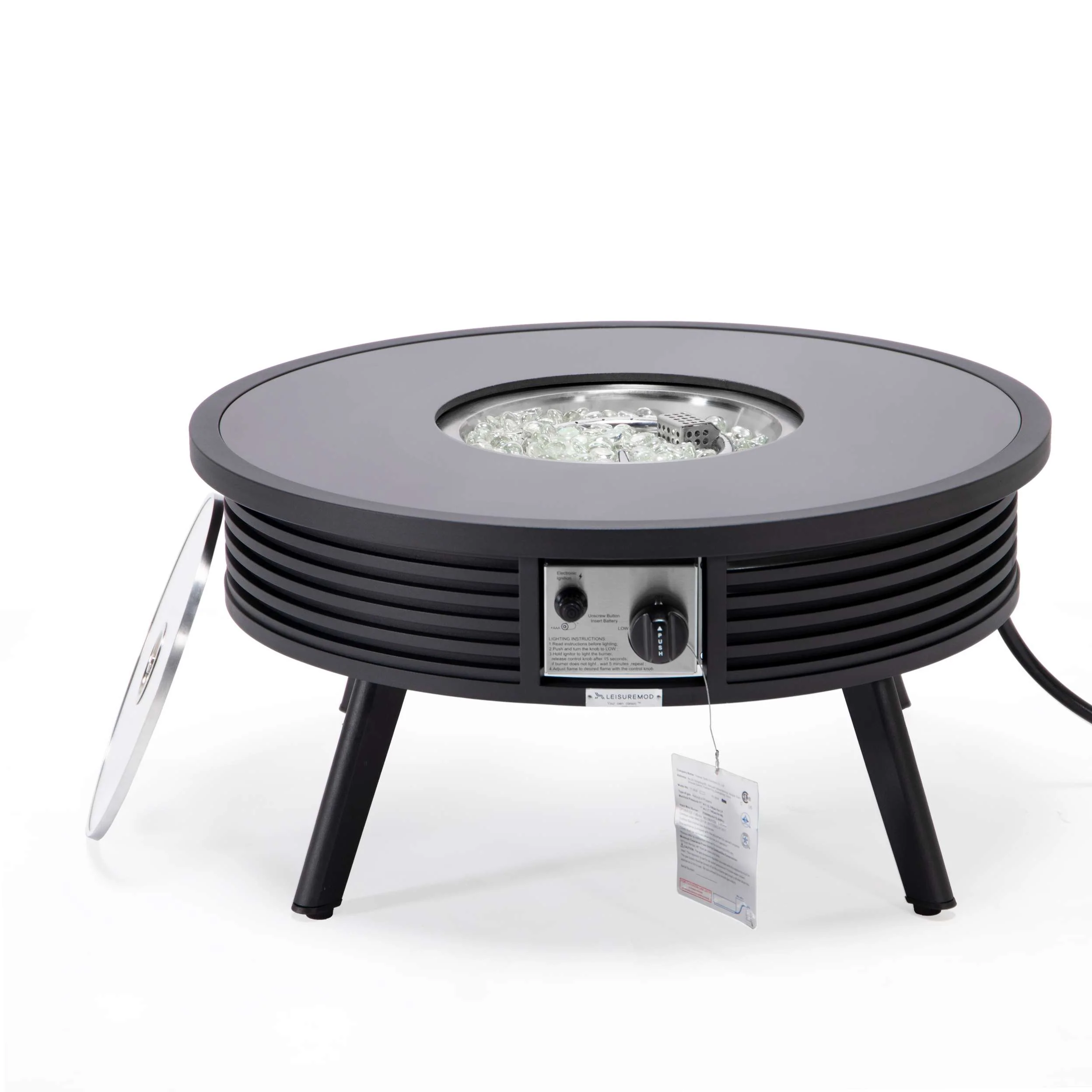 Leisuremod Walbrooke Outdoor Patio Aluminum Round Slats Design Fire Pit Side Table - Image 7