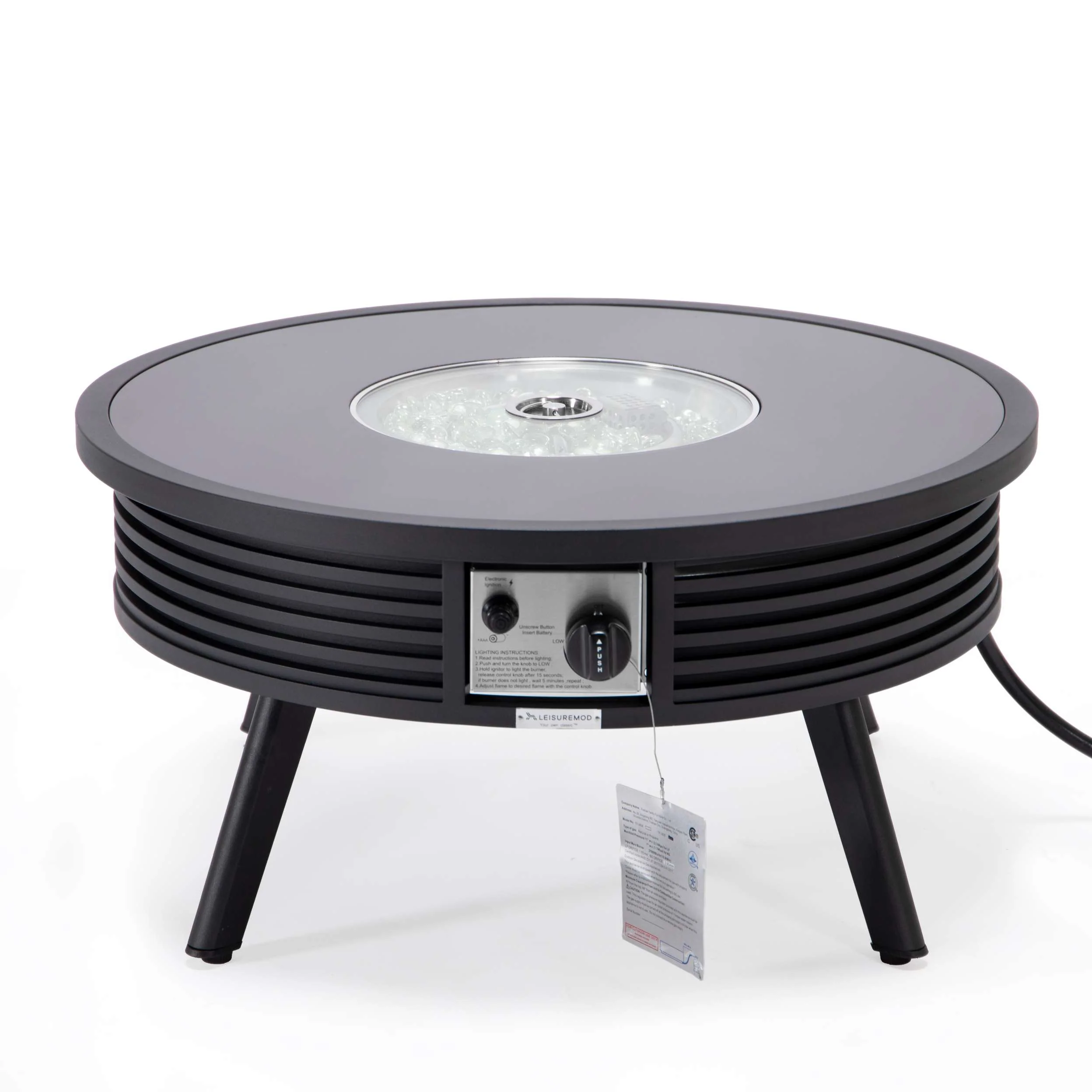 Leisuremod Walbrooke Outdoor Patio Aluminum Round Slats Design Fire Pit Side Table - Image 8