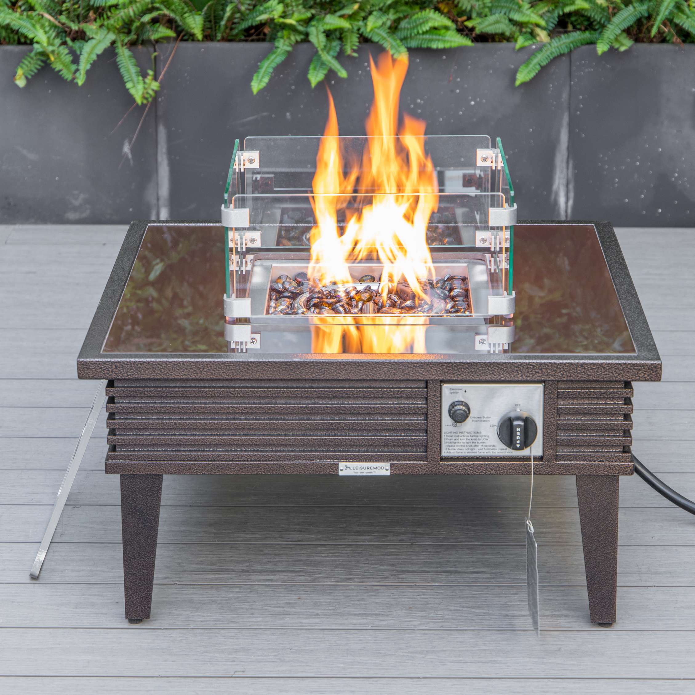Leisuremod Walbrooke Outdoor Patio Aluminum Square Slats Design Fire Pit Side Table - Image 16