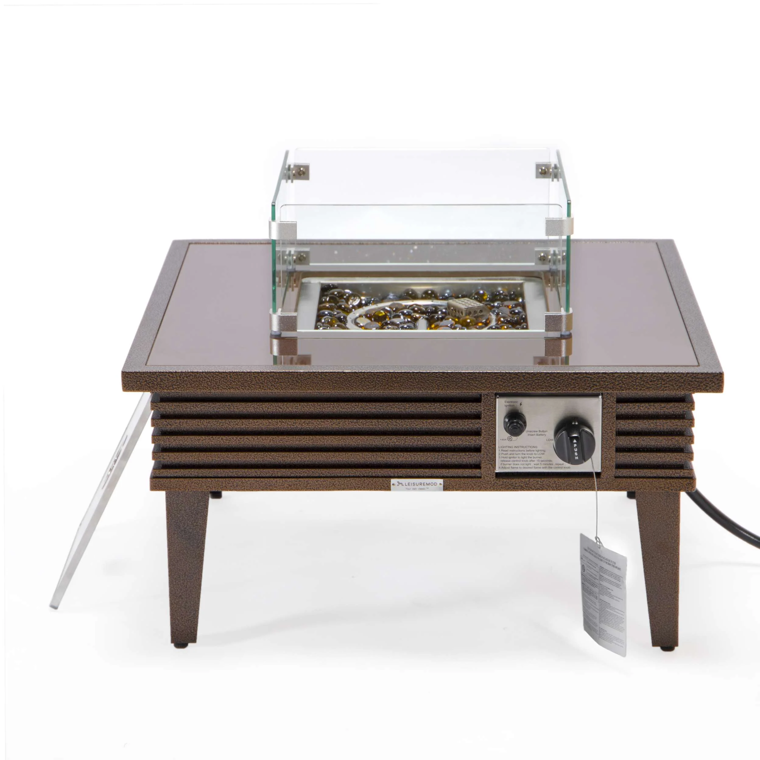 Leisuremod Walbrooke Outdoor Patio Aluminum Square Slats Design Fire Pit Side Table - Image 17