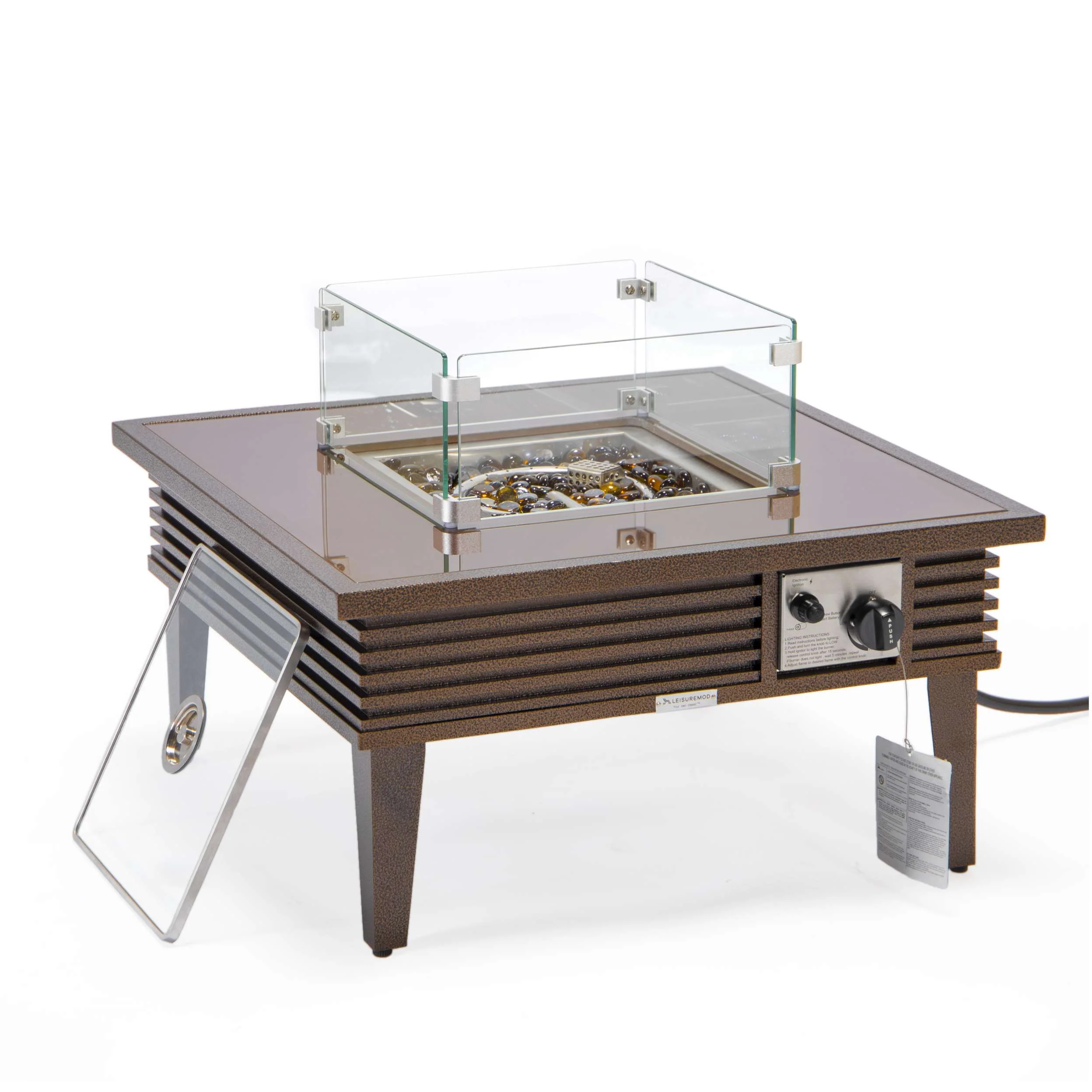Leisuremod Walbrooke Outdoor Patio Aluminum Square Slats Design Fire Pit Side Table - Image 19