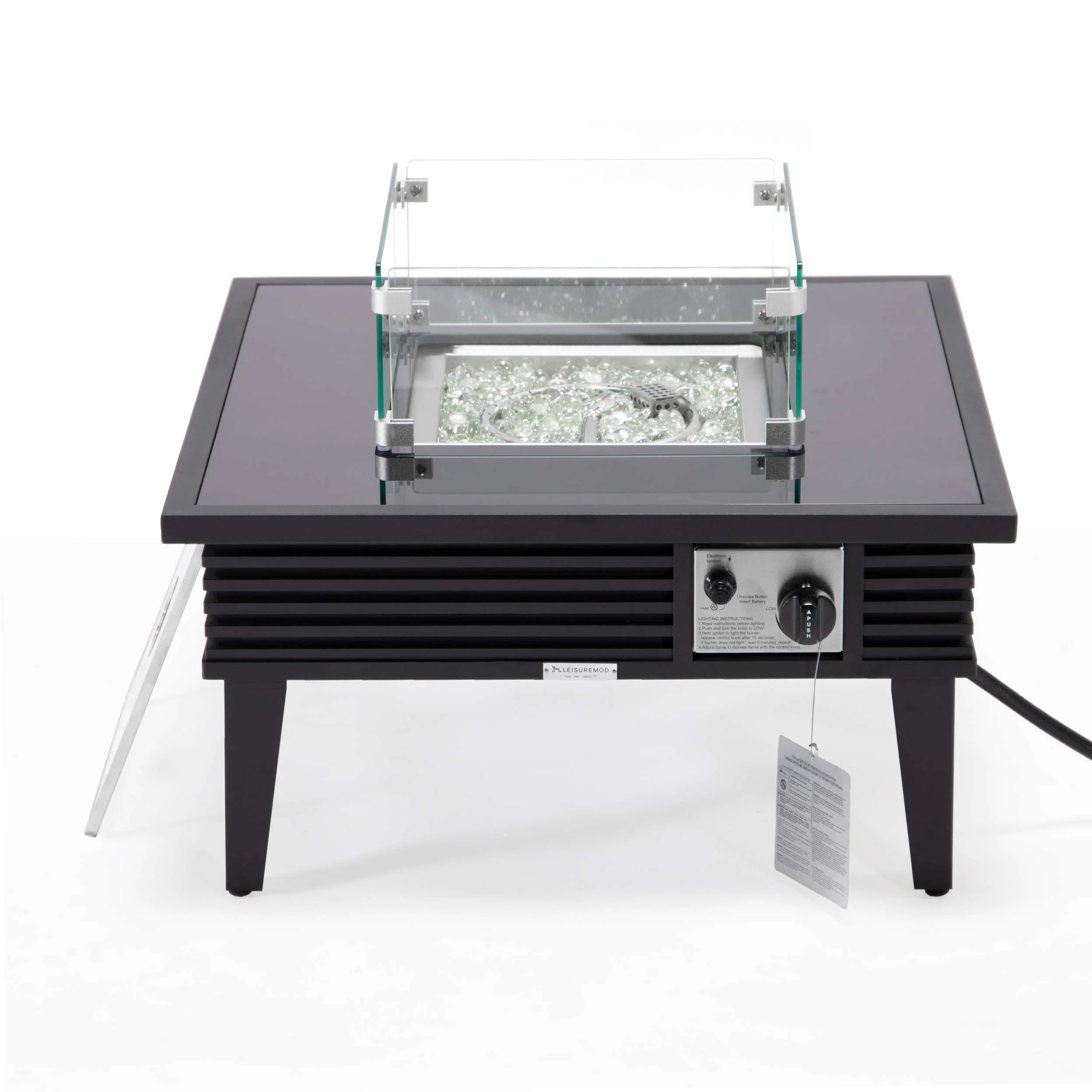 Leisuremod Walbrooke Outdoor Patio Aluminum Square Slats Design Fire Pit Side Table - Image 2