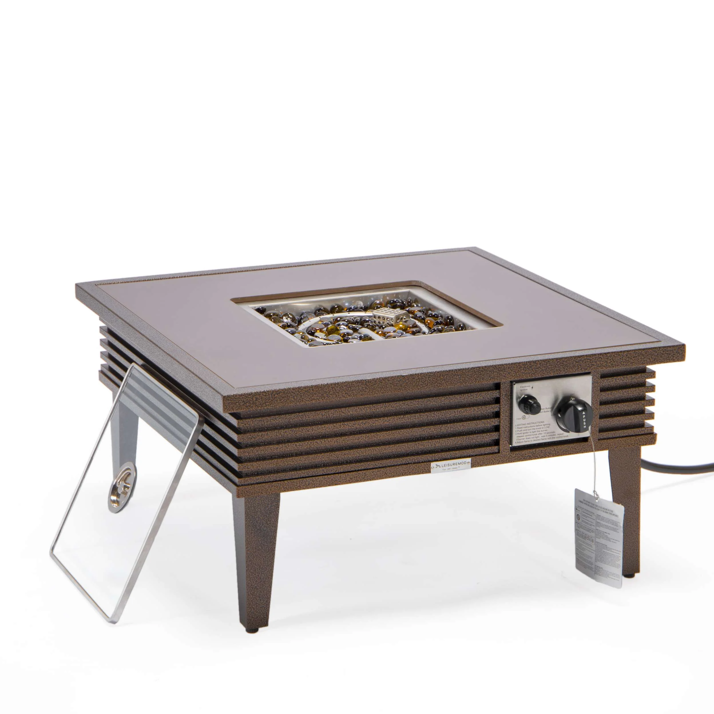 Leisuremod Walbrooke Outdoor Patio Aluminum Square Slats Design Fire Pit Side Table - Image 20
