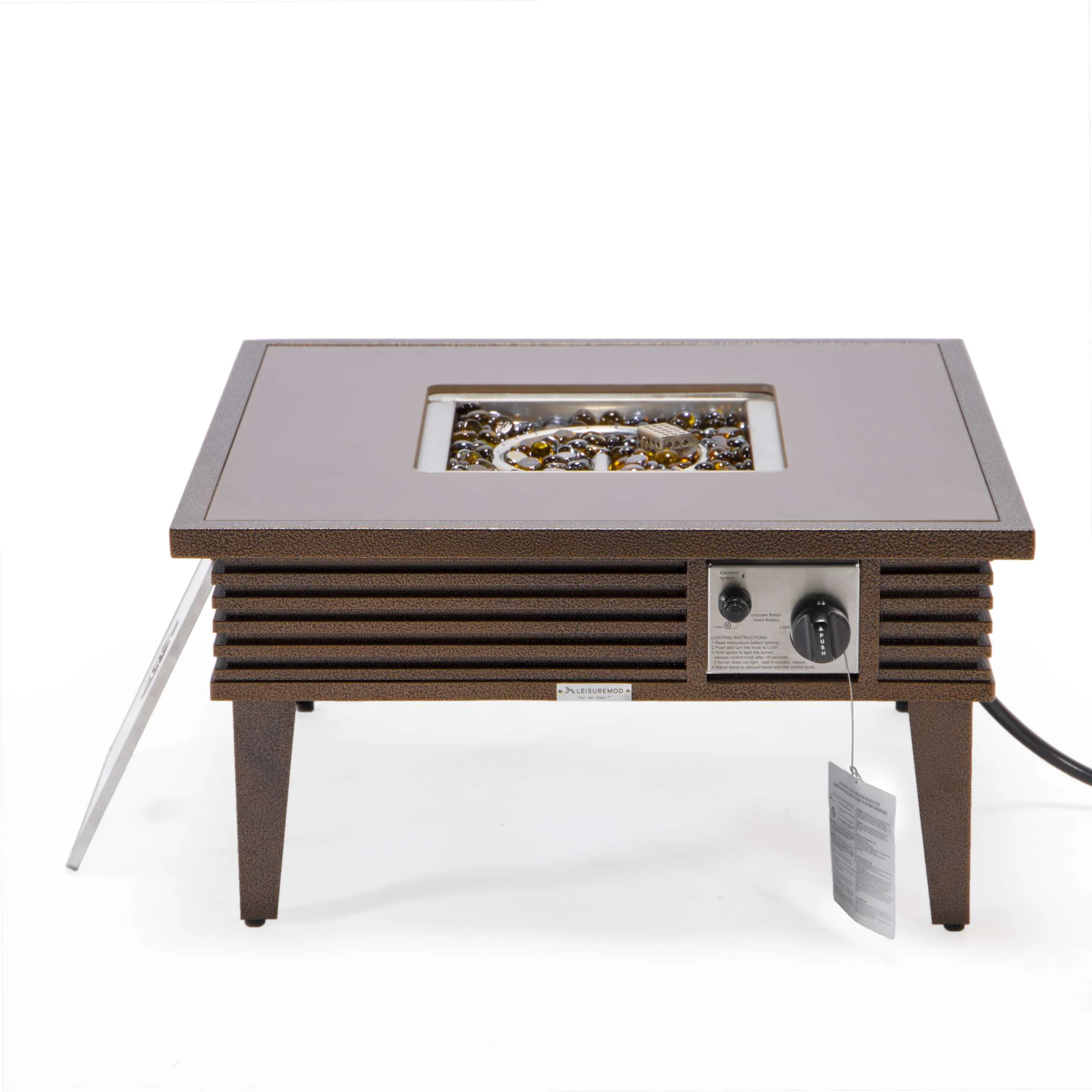 Leisuremod Walbrooke Outdoor Patio Aluminum Square Slats Design Fire Pit Side Table - Image 24