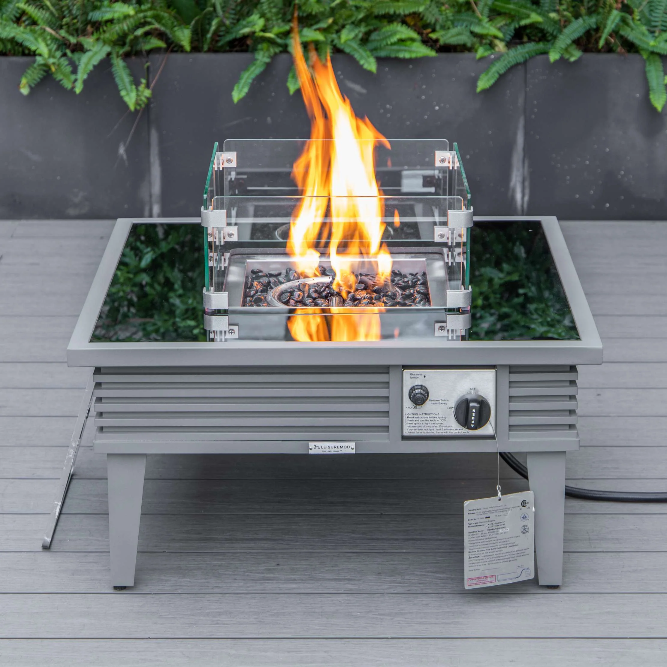 Leisuremod Walbrooke Outdoor Patio Aluminum Square Slats Design Fire Pit Side Table - Image 30