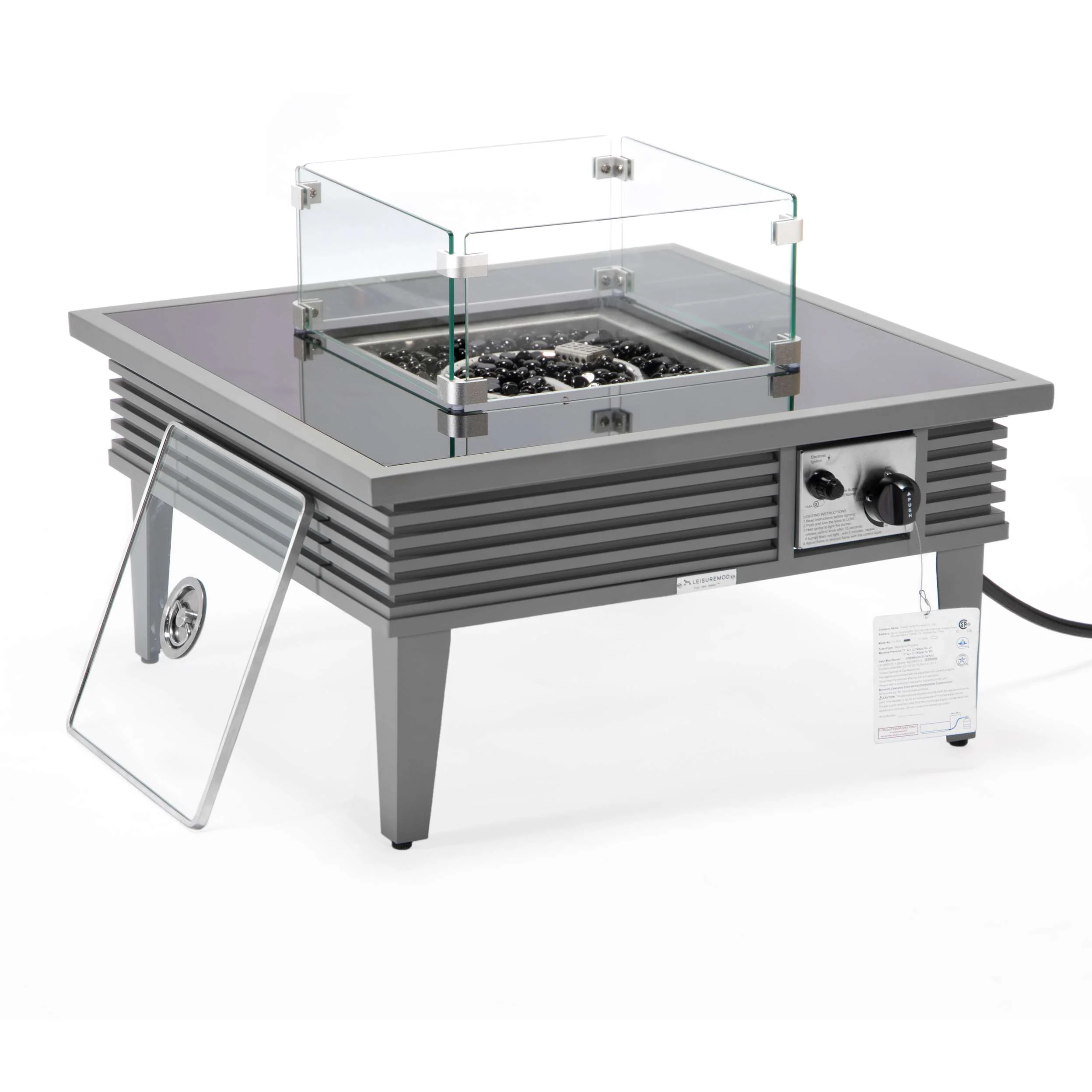 Leisuremod Walbrooke Outdoor Patio Aluminum Square Slats Design Fire Pit Side Table - Image 32