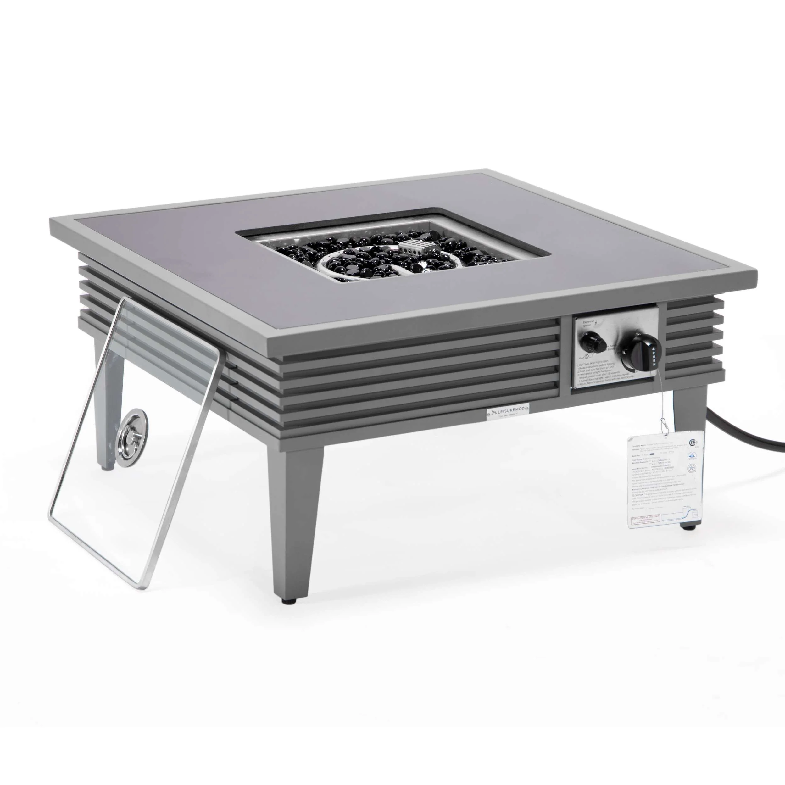 Leisuremod Walbrooke Outdoor Patio Aluminum Square Slats Design Fire Pit Side Table - Image 33