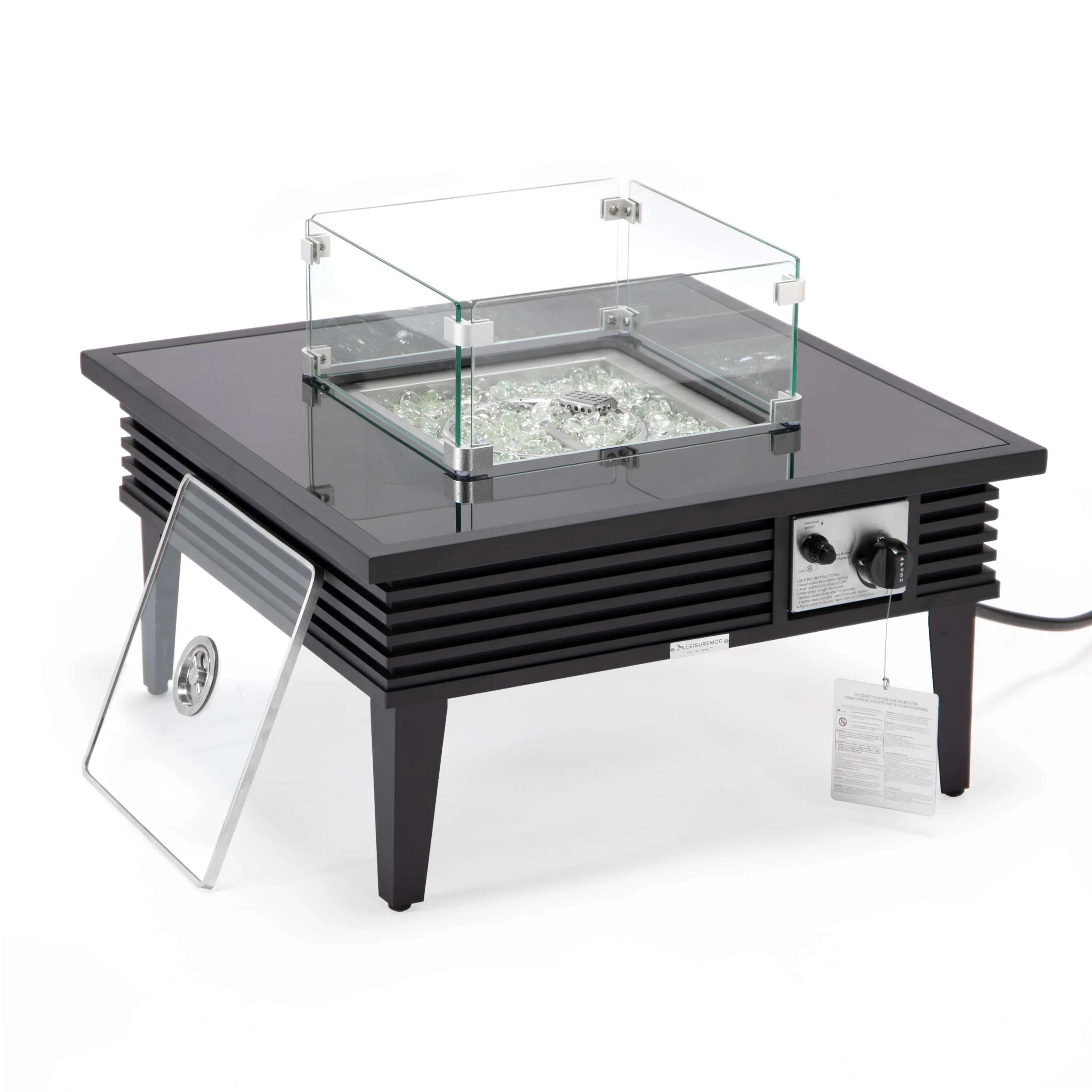 Leisuremod Walbrooke Outdoor Patio Aluminum Square Slats Design Fire Pit Side Table - Image 4