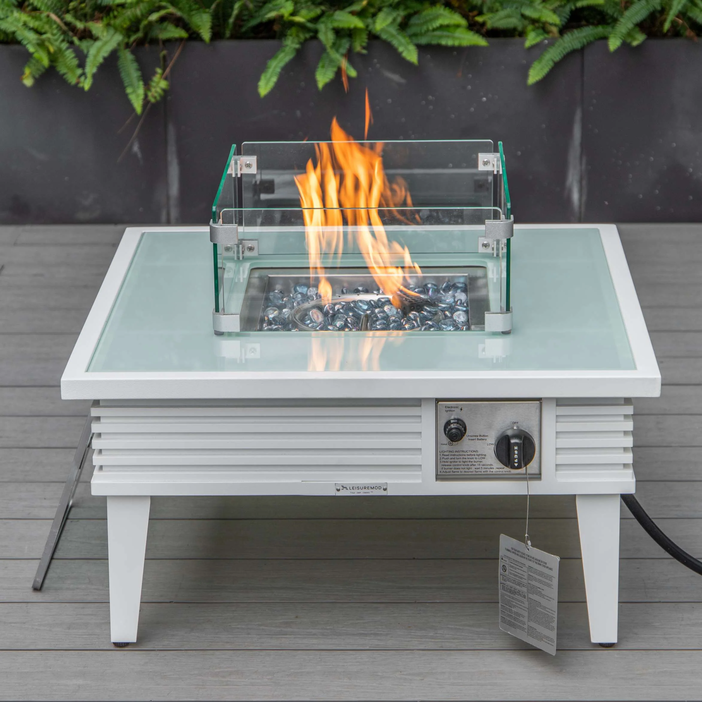 Leisuremod Walbrooke Outdoor Patio Aluminum Square Slats Design Fire Pit Side Table - Image 41