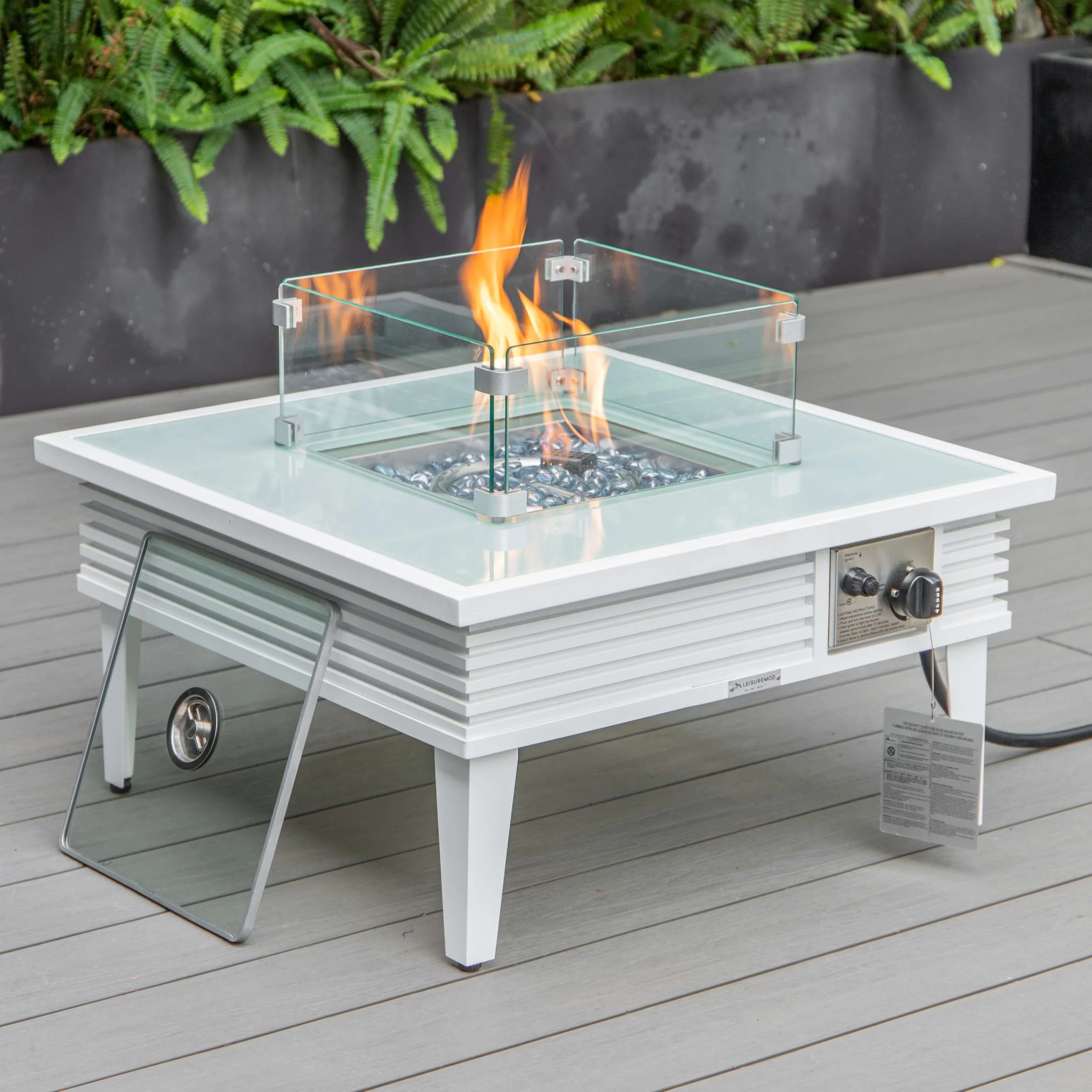 Leisuremod Walbrooke Outdoor Patio Aluminum Square Slats Design Fire Pit Side Table - Image 42