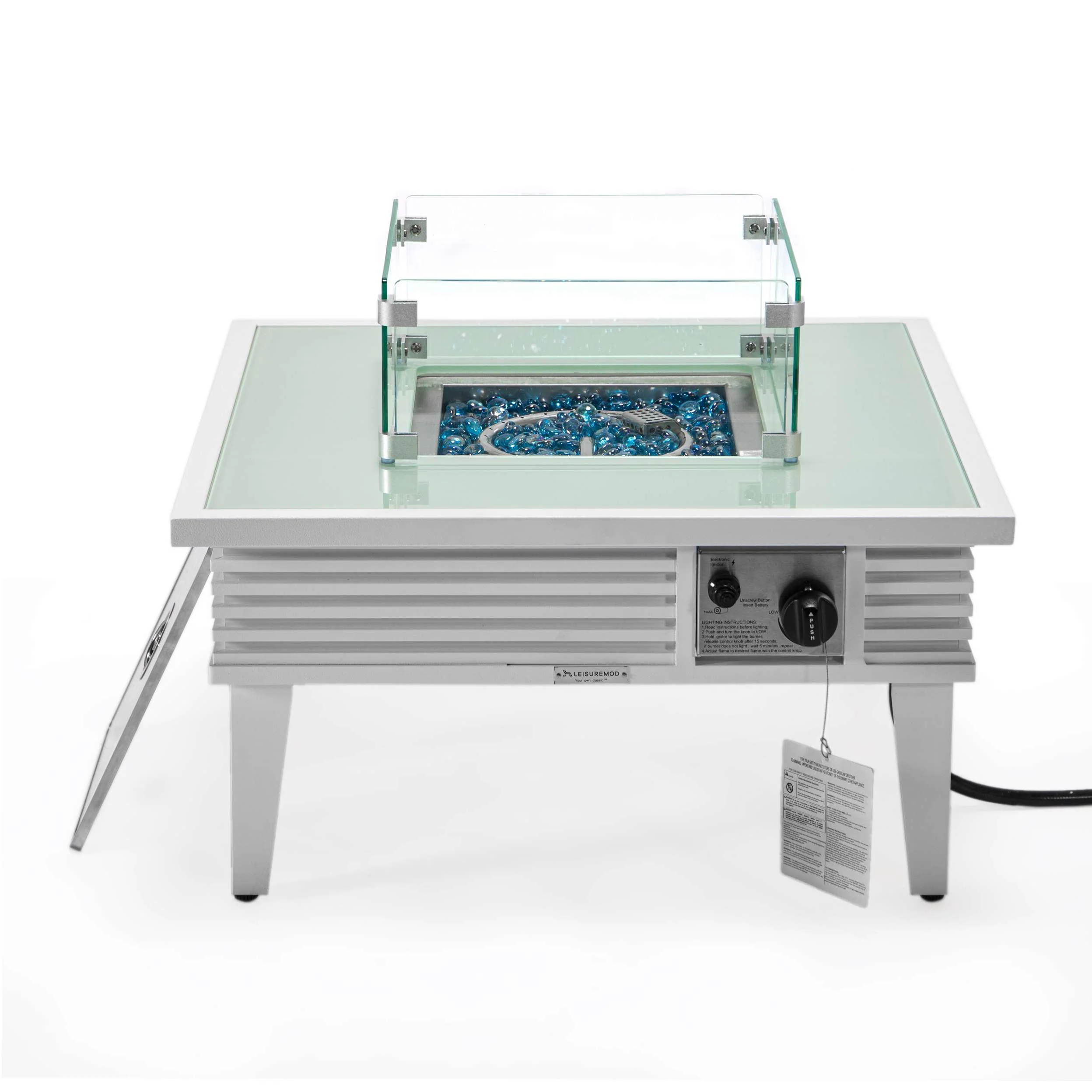 Leisuremod Walbrooke Outdoor Patio Aluminum Square Slats Design Fire Pit Side Table - Image 43