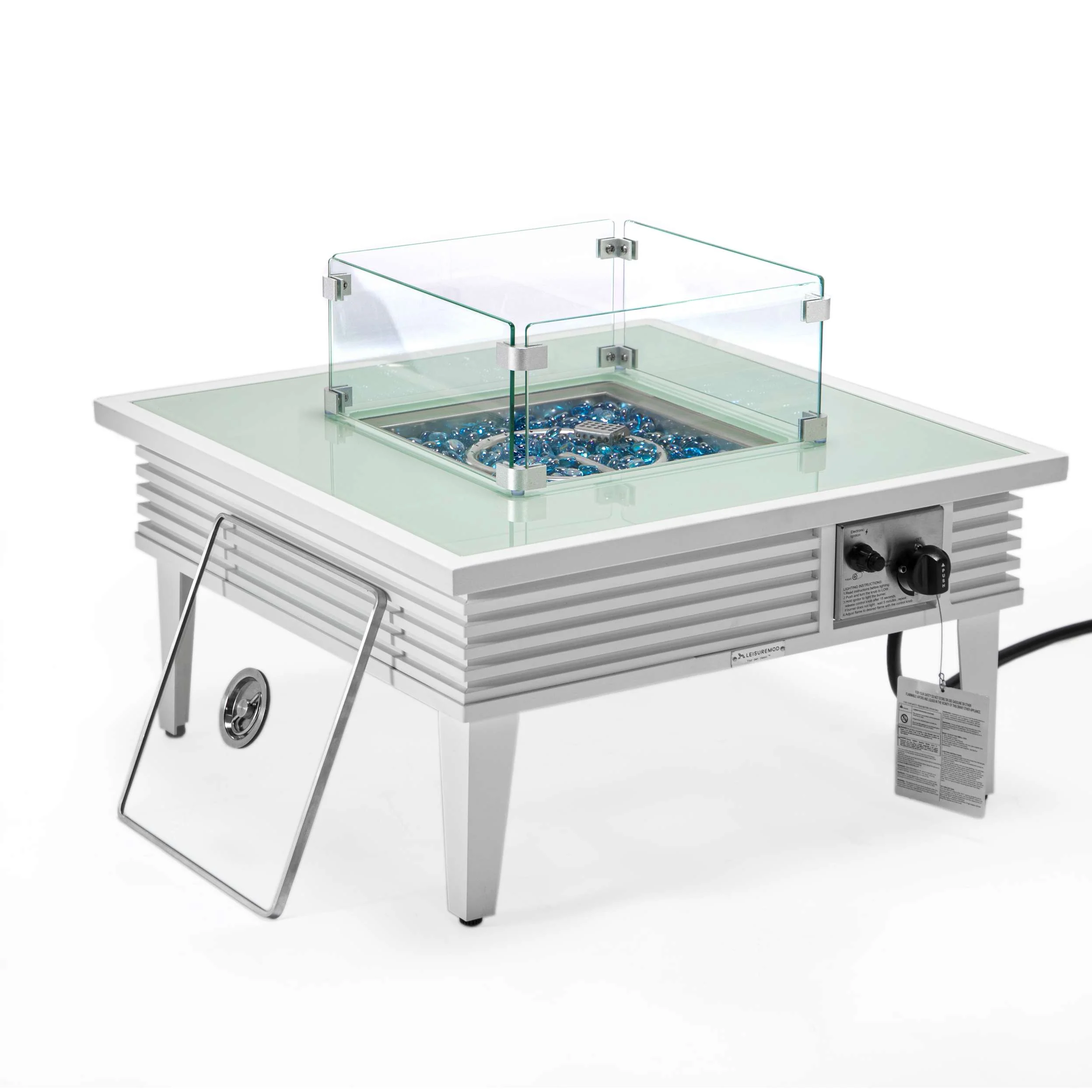 Leisuremod Walbrooke Outdoor Patio Aluminum Square Slats Design Fire Pit Side Table - Image 45
