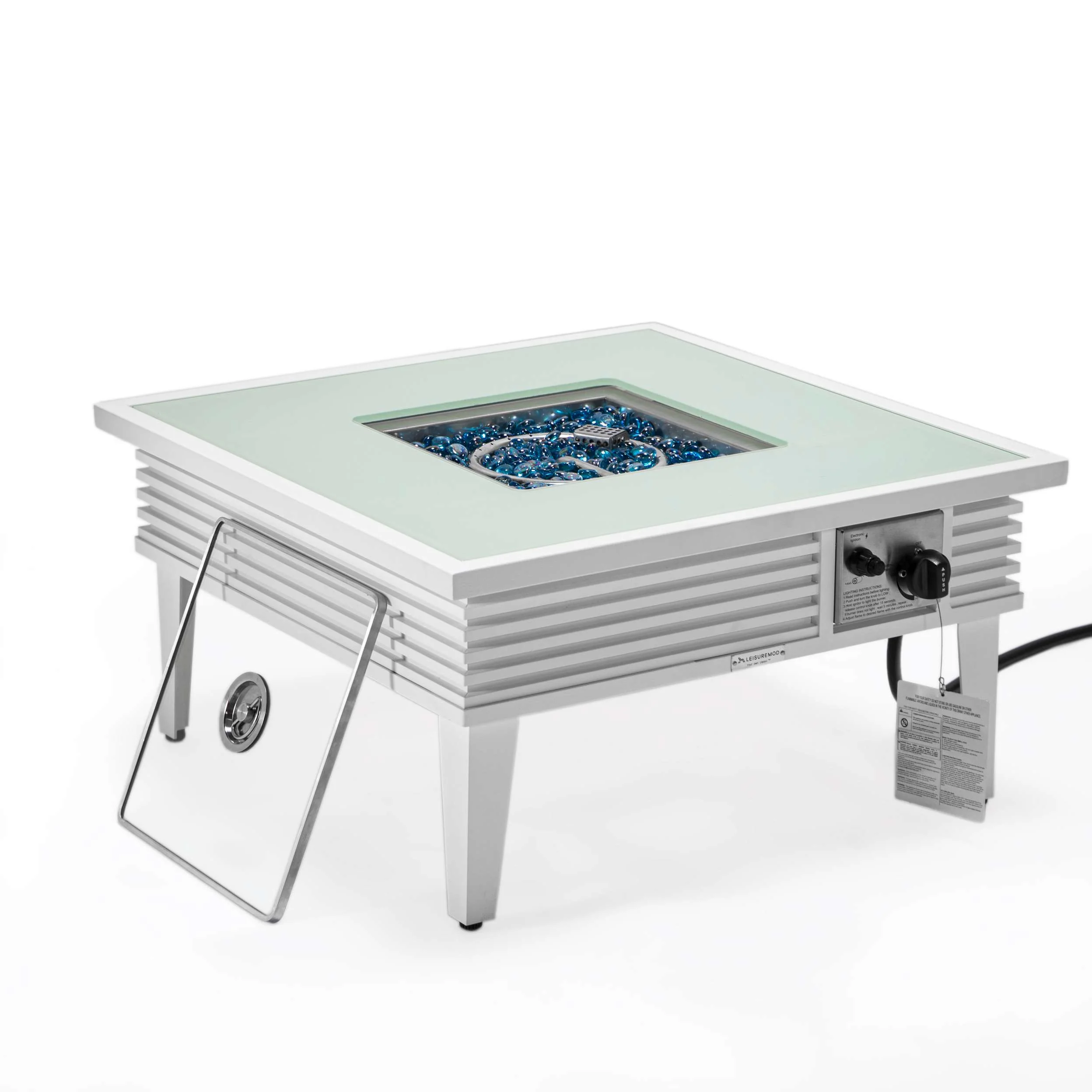 Leisuremod Walbrooke Outdoor Patio Aluminum Square Slats Design Fire Pit Side Table - Image 46