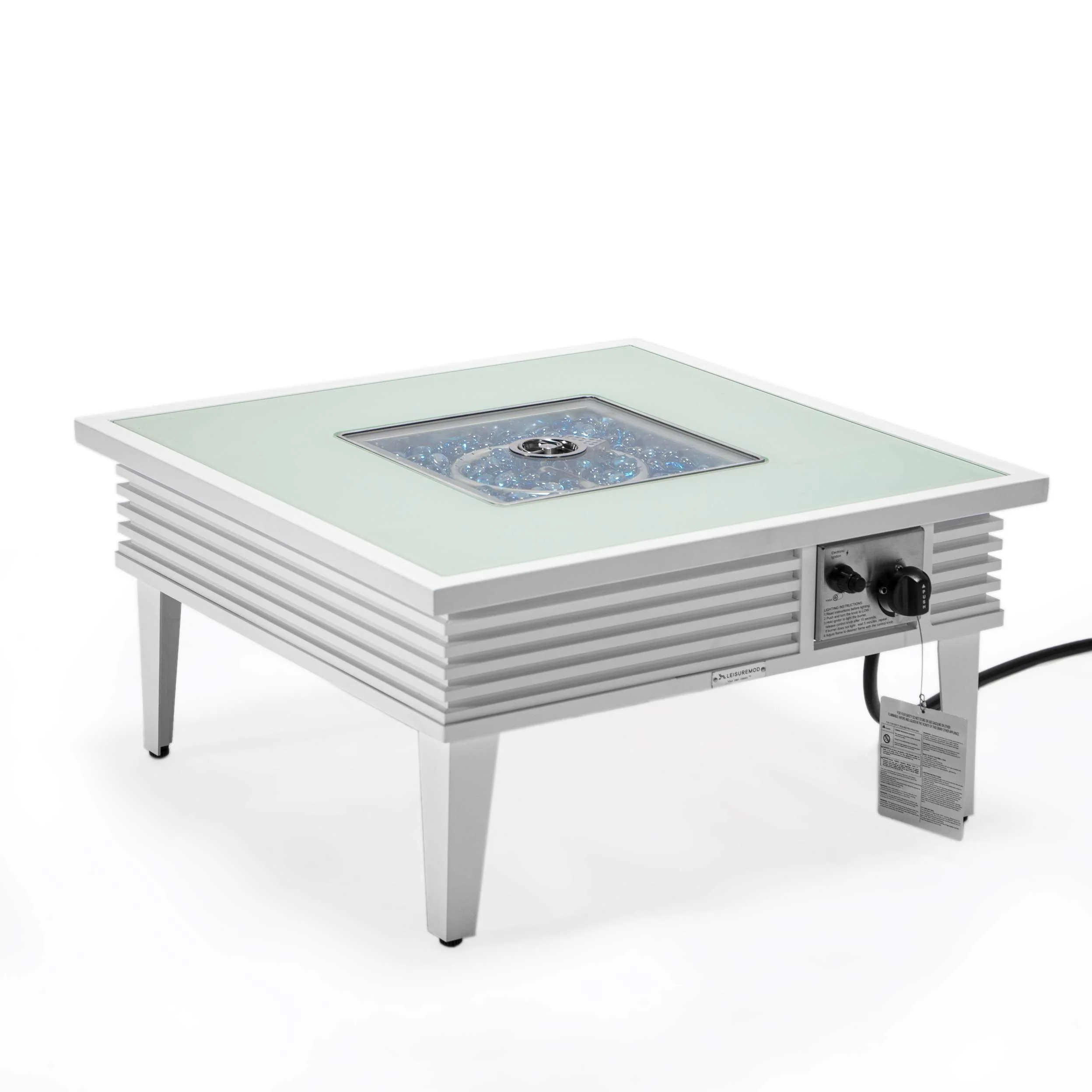 Leisuremod Walbrooke Outdoor Patio Aluminum Square Slats Design Fire Pit Side Table - Image 47