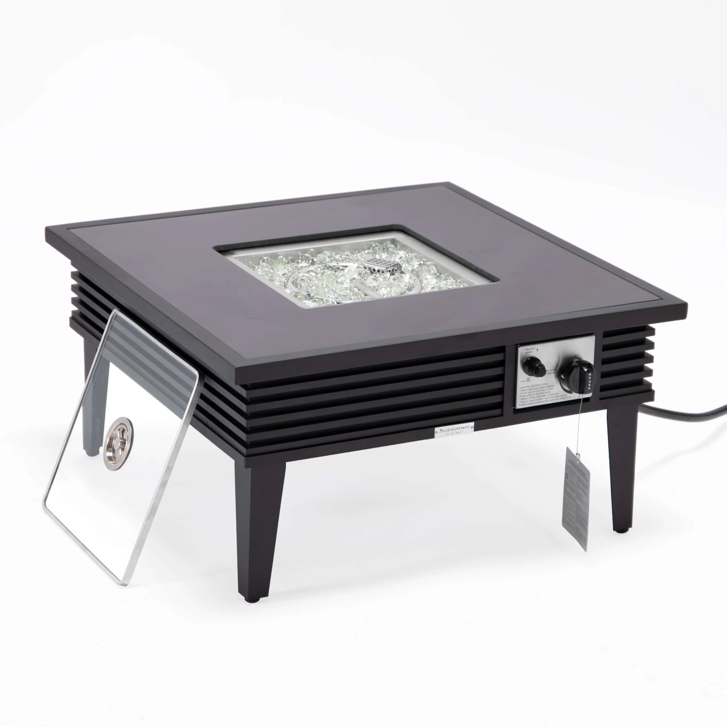 Leisuremod Walbrooke Outdoor Patio Aluminum Square Slats Design Fire Pit Side Table - Image 5